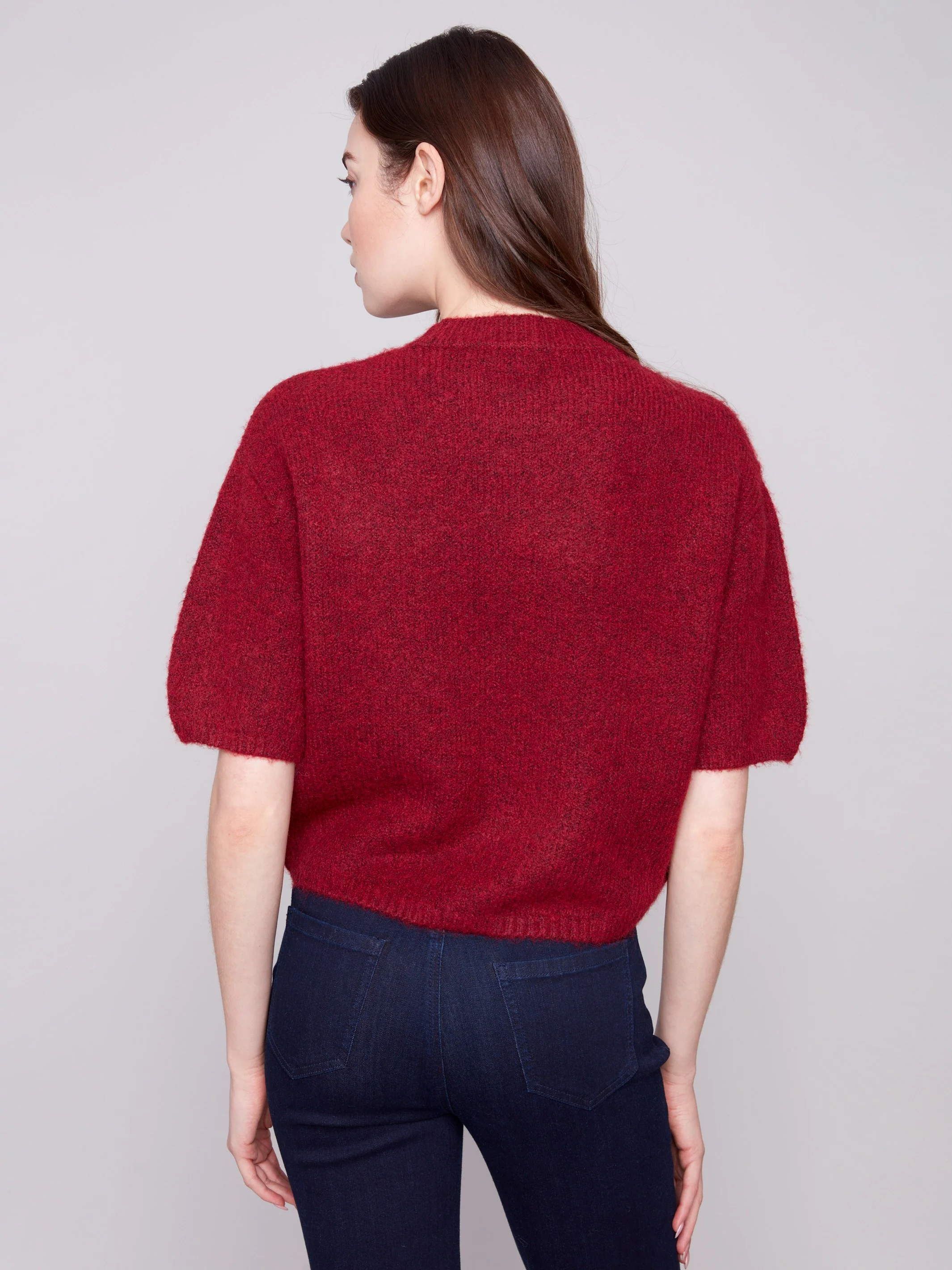 Balloon Elbow Sleeve Knit Sweater - Cabernet - Image 3