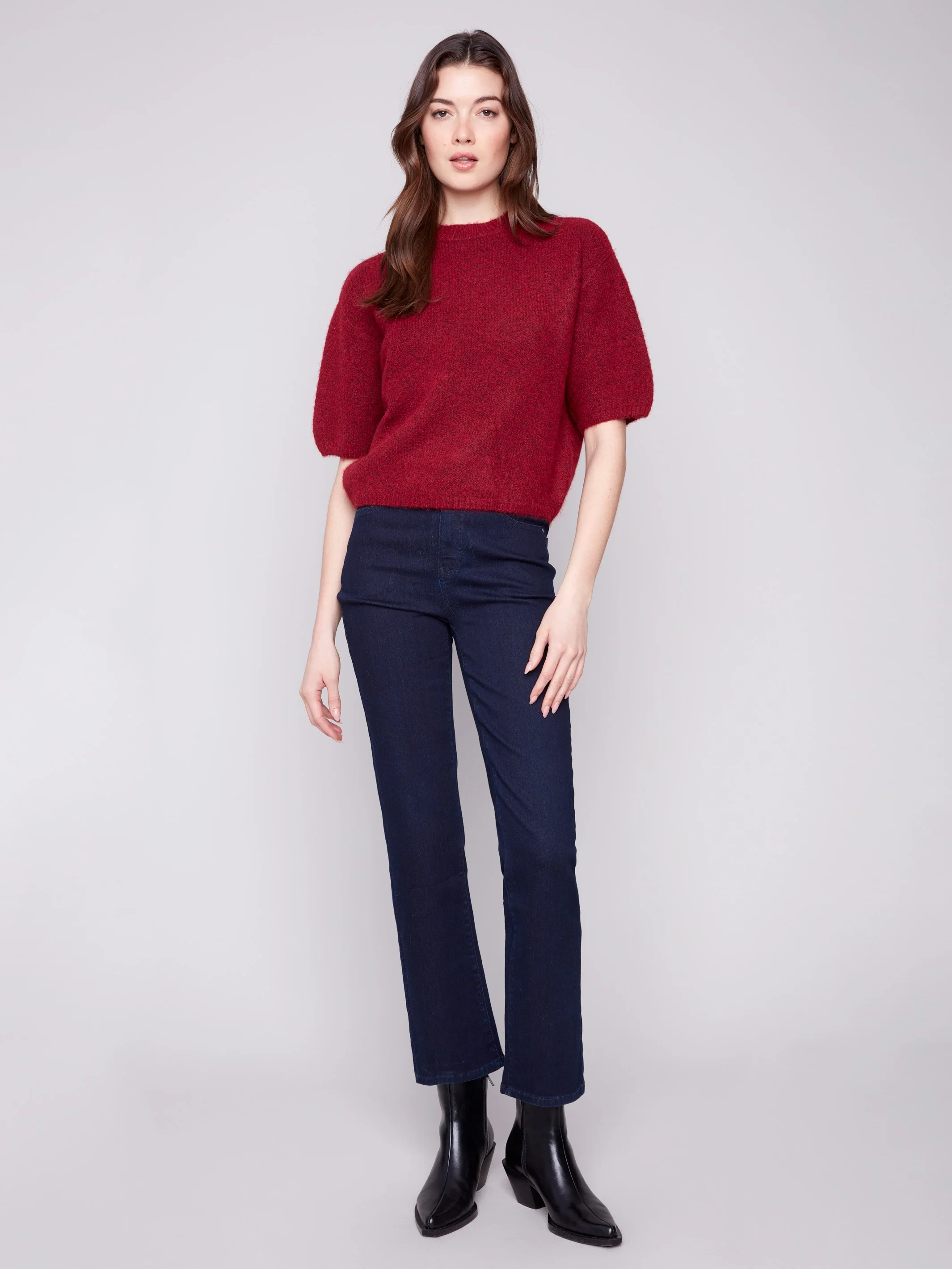 Balloon Elbow Sleeve Knit Sweater - Cabernet - Image 6