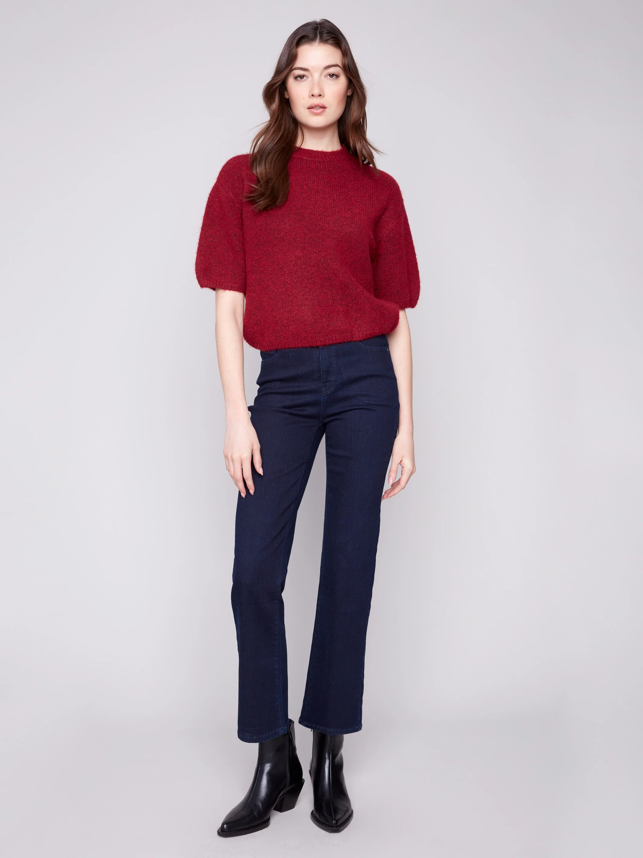 Balloon Elbow Sleeve Knit Sweater - Cabernet - Image 7