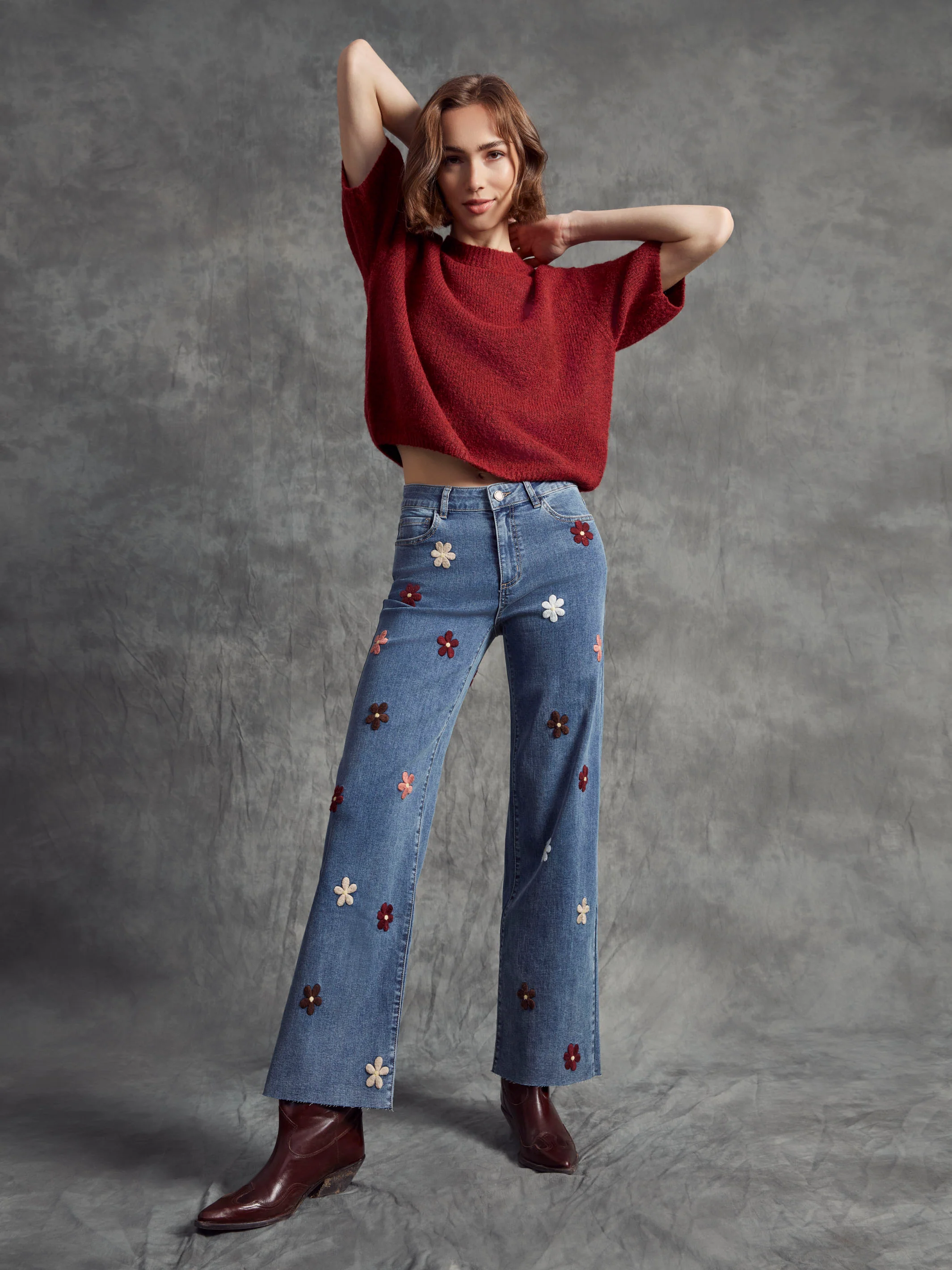 Balloon Elbow Sleeve Knit Sweater - Cabernet - Image 9
