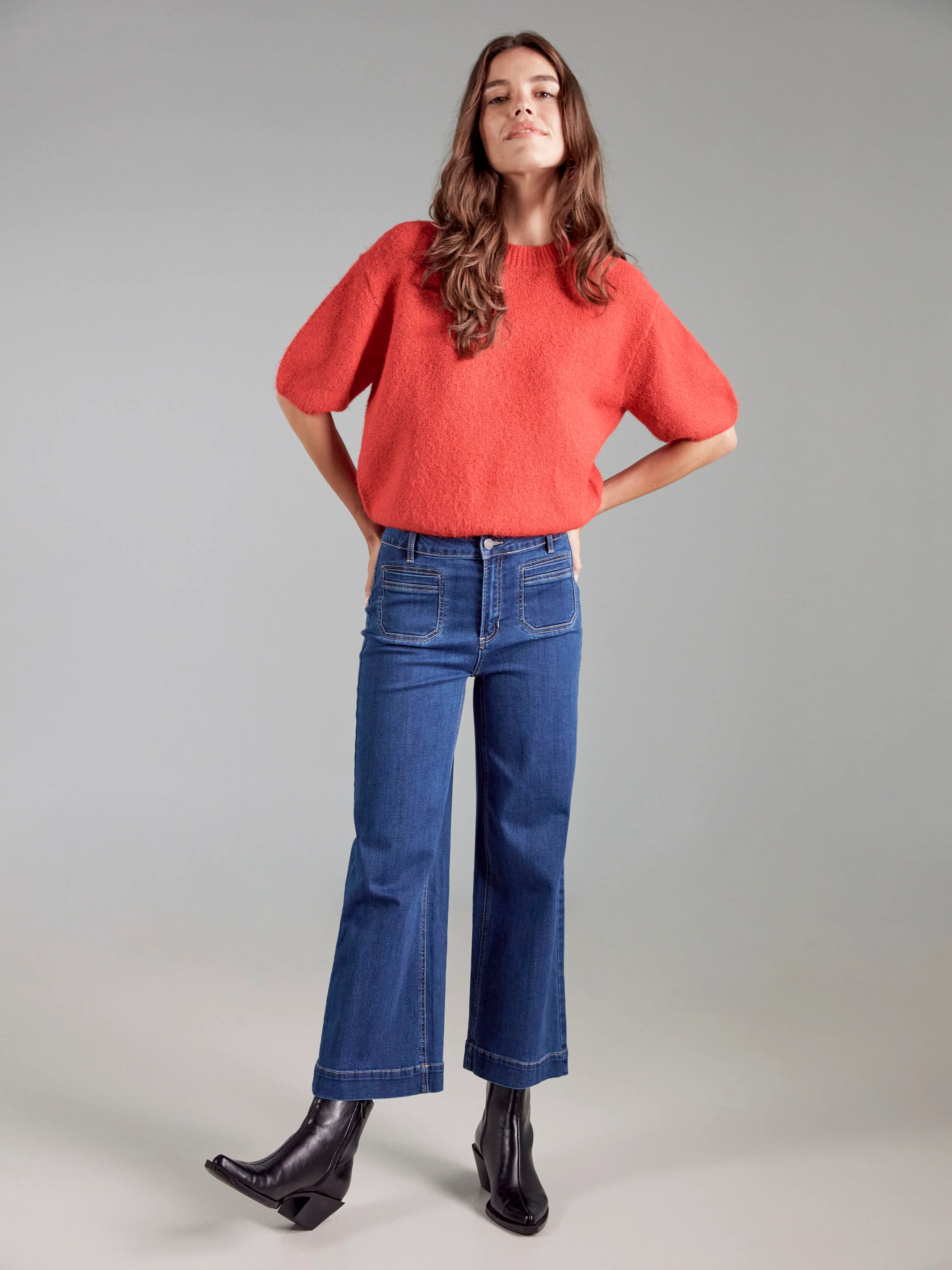 Balloon Elbow Sleeve Knit Sweater - Crimson - Image 11