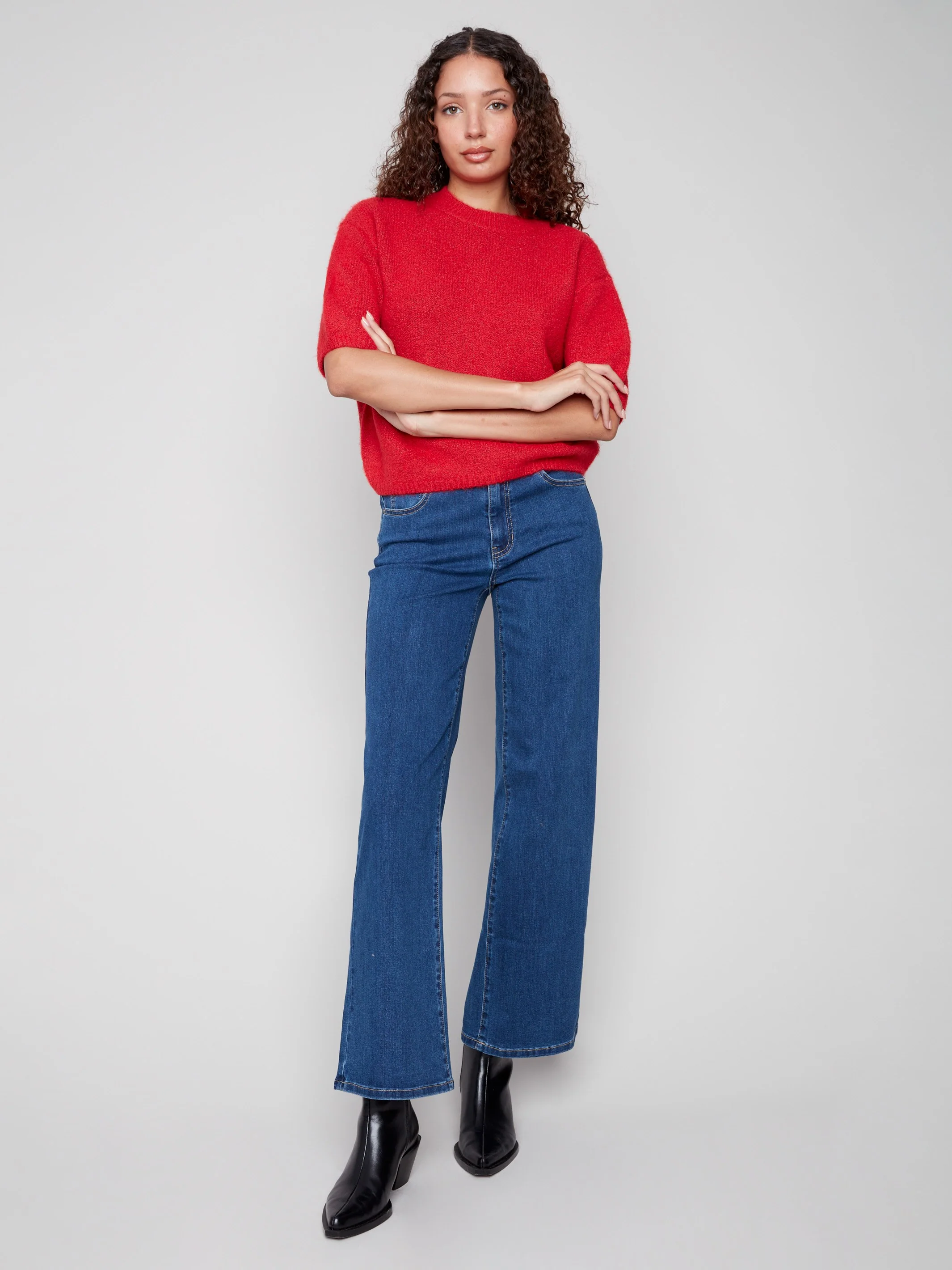 Balloon Elbow Sleeve Knit Sweater - Crimson - Image 3