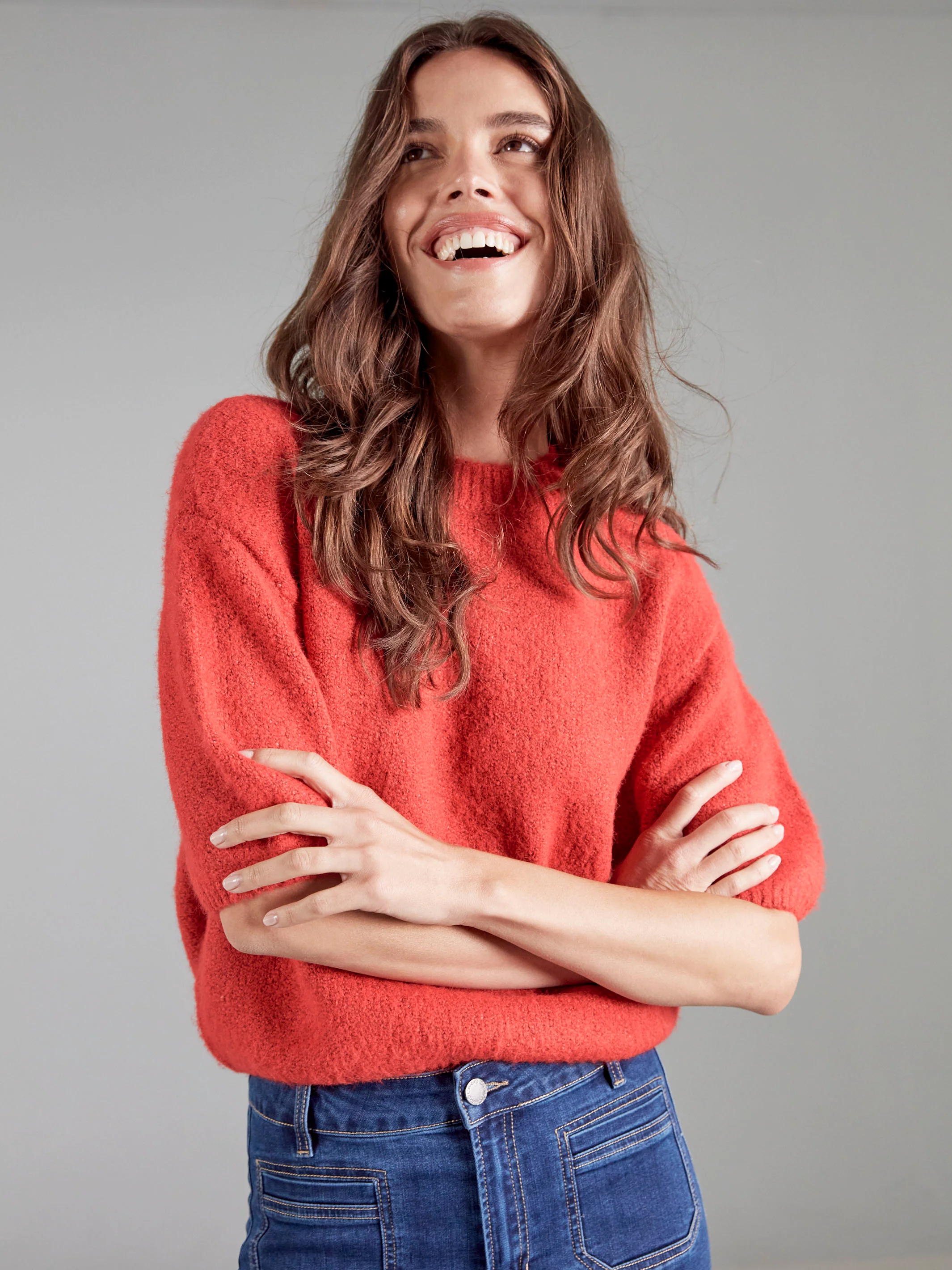Balloon Elbow Sleeve Knit Sweater - Crimson - Image 8