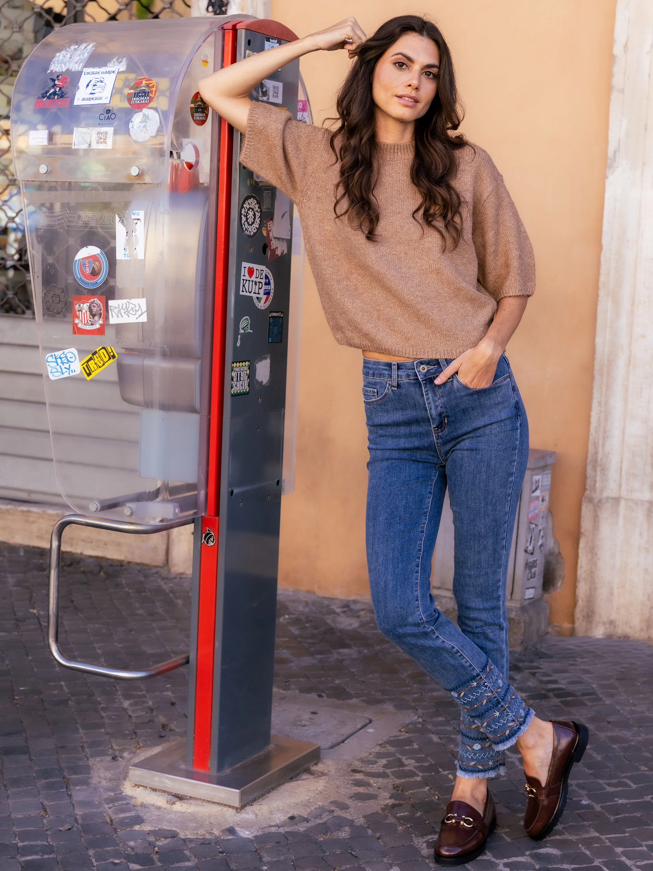 Embroidered Hem Jeans - Medium Blue - Image 7