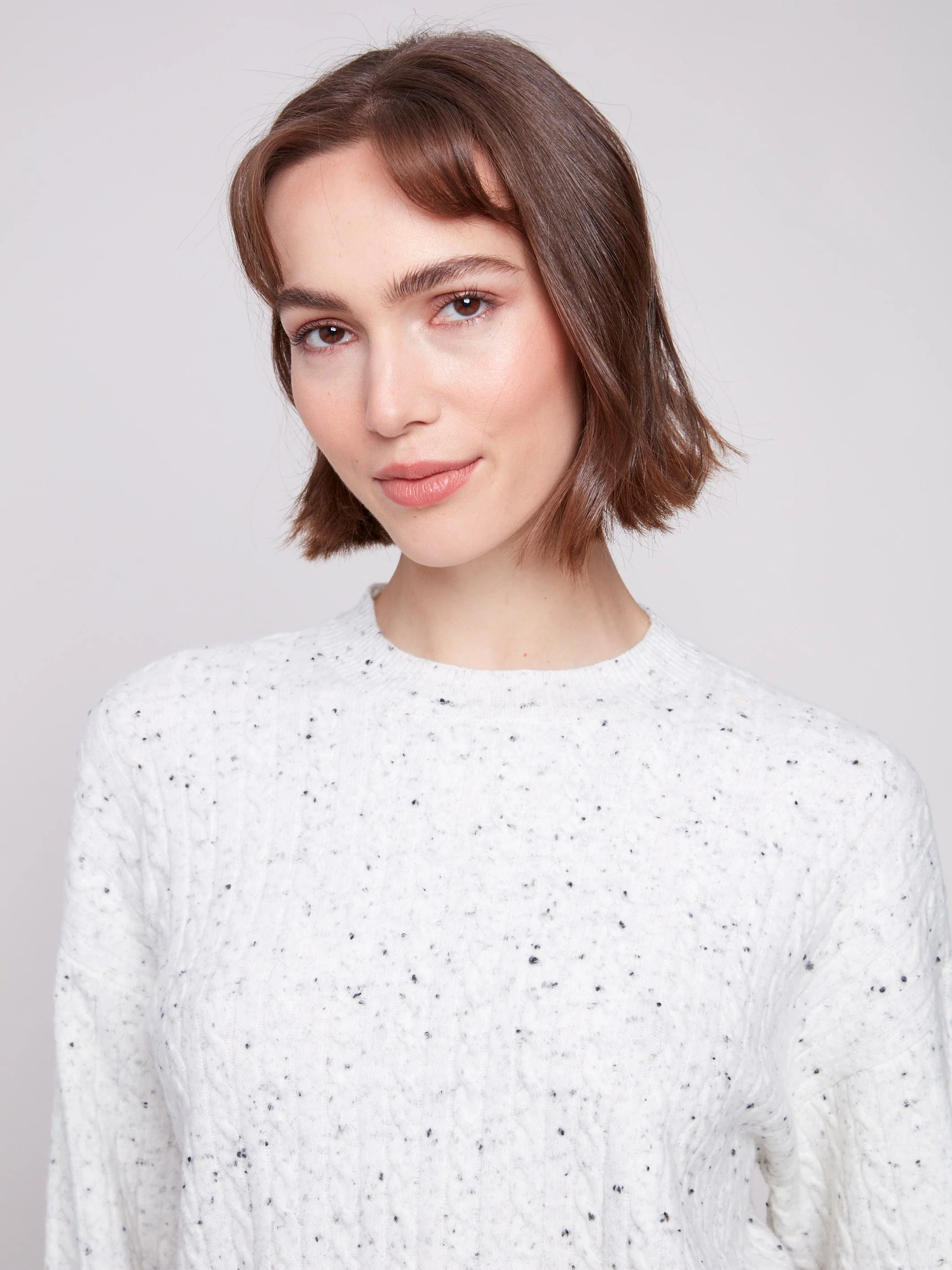 Crew Neck Sweater With Wide Cuffs - Cookie & Cream - Image 3