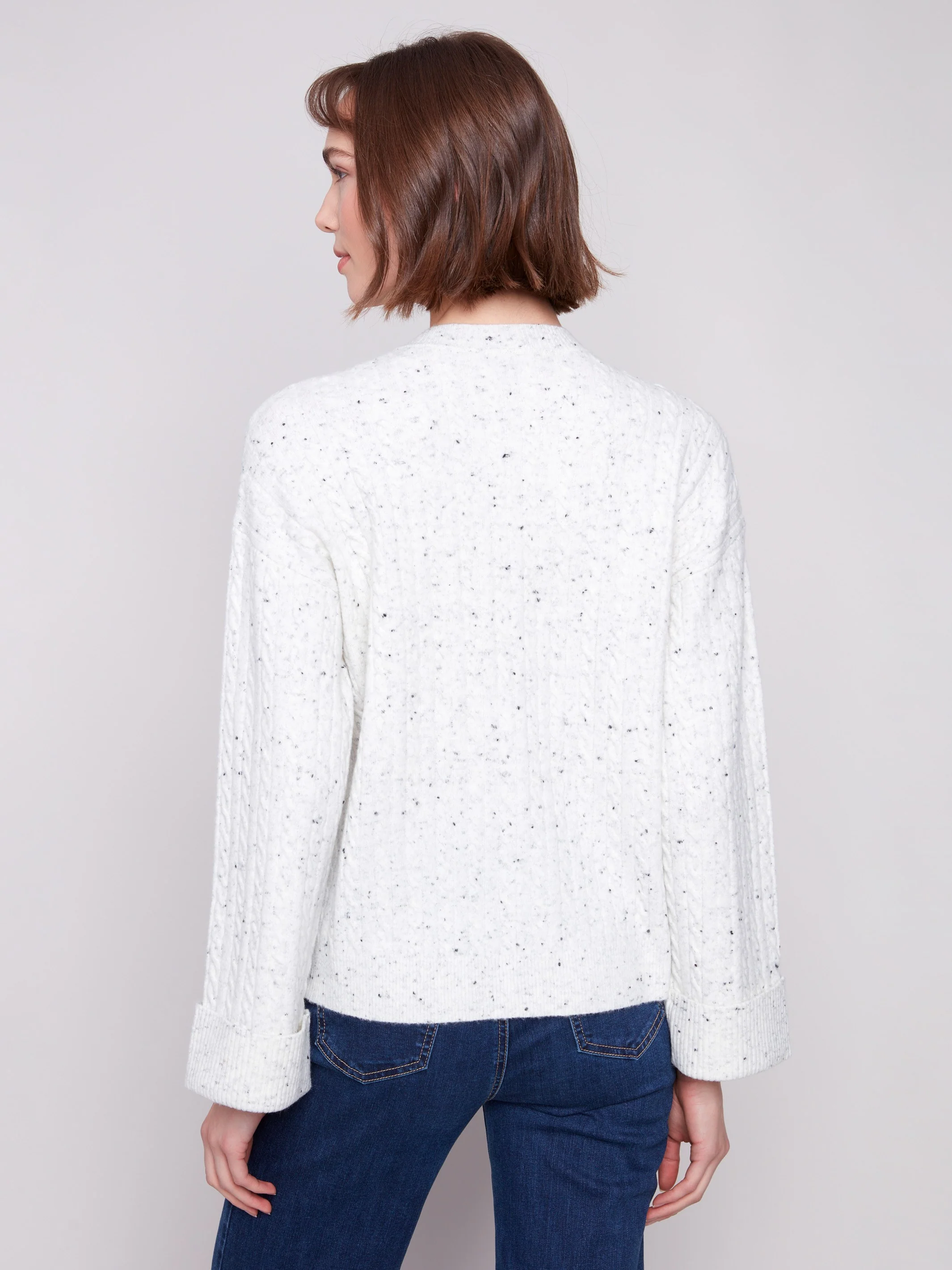 Crew Neck Sweater With Wide Cuffs - Cookie & Cream - Image 4