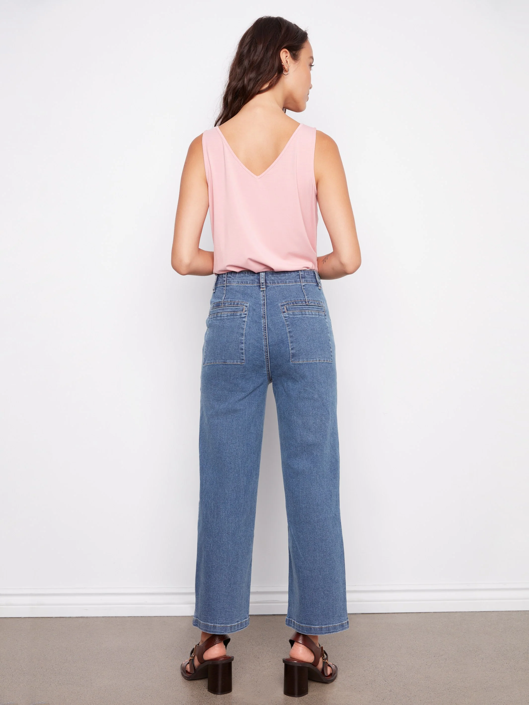 Cropped Utility Pocket Jeans - Medium Blue - Image 5