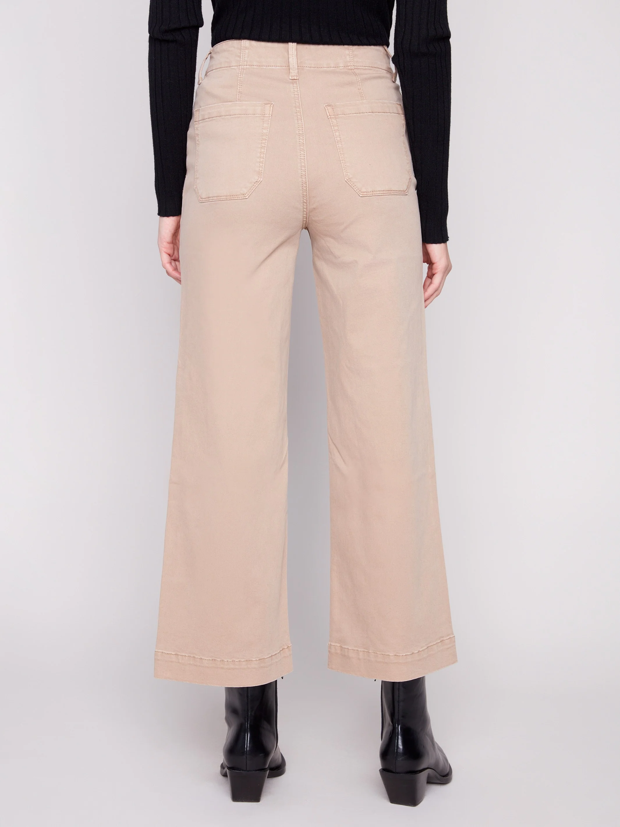 Cropped Wide Leg Stretch Twill Pants - Sesame - Image 4