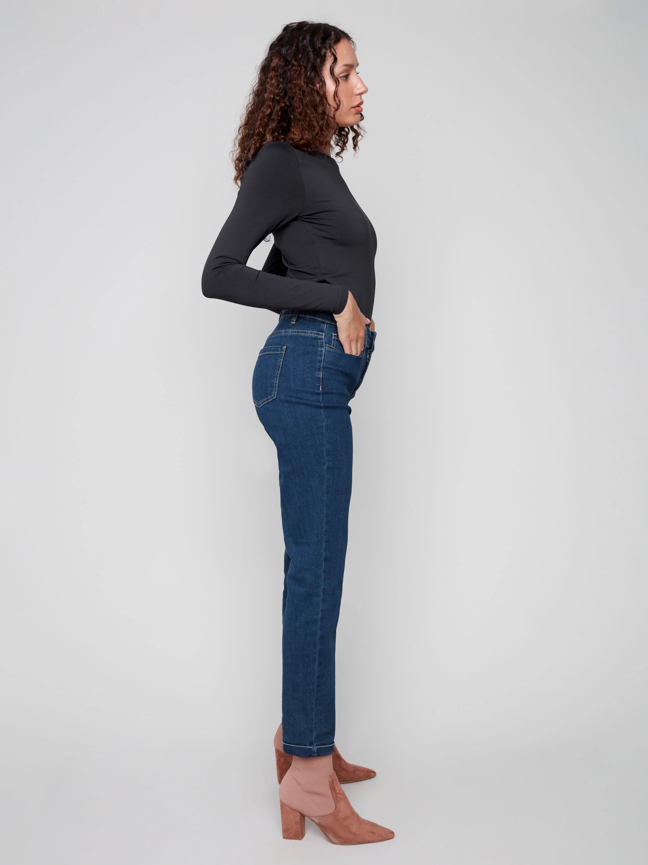 Cuffed Hem Jeans - Dark Blue - Image 4