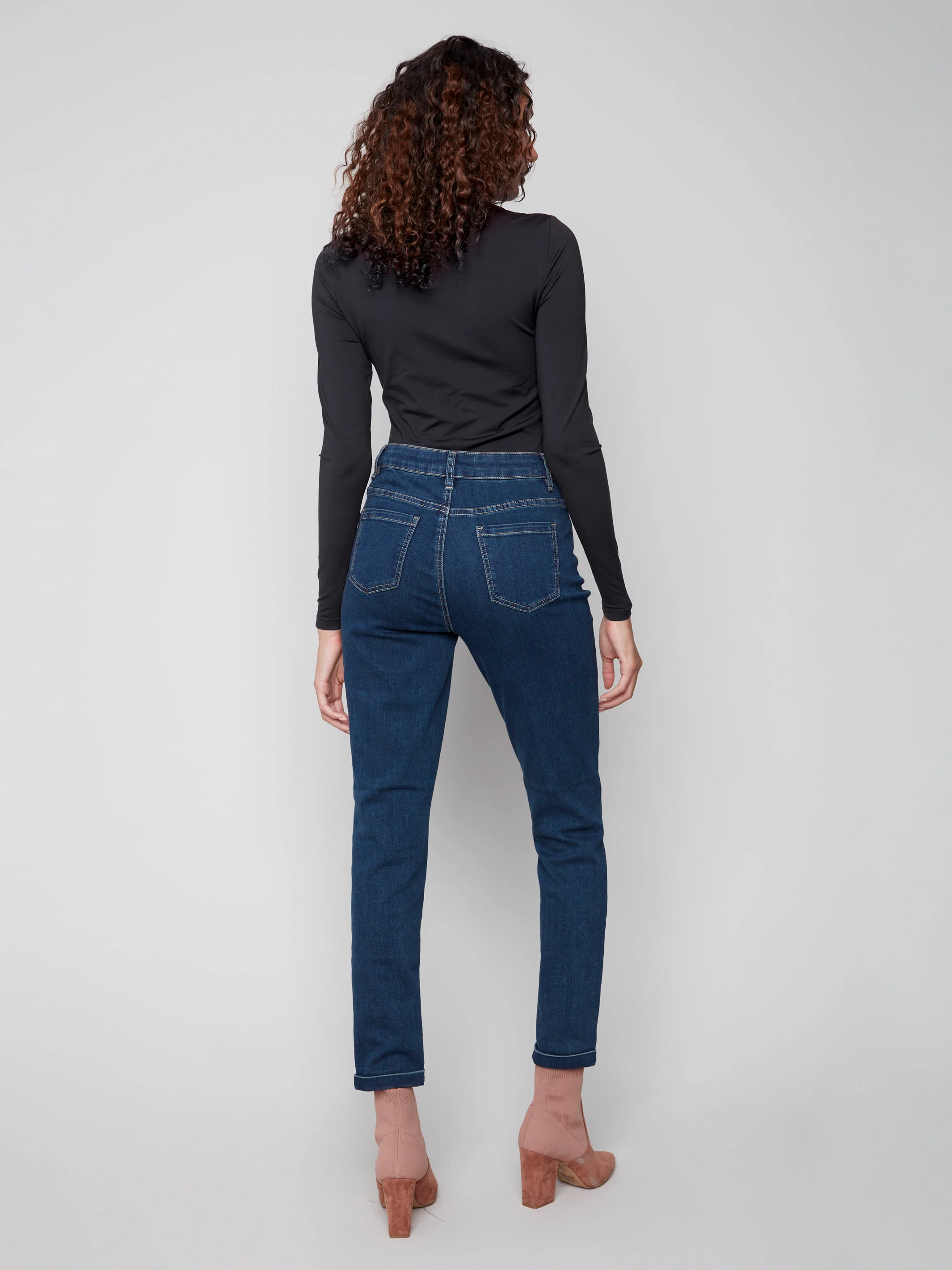 Cuffed Hem Jeans - Dark Blue - Image 6