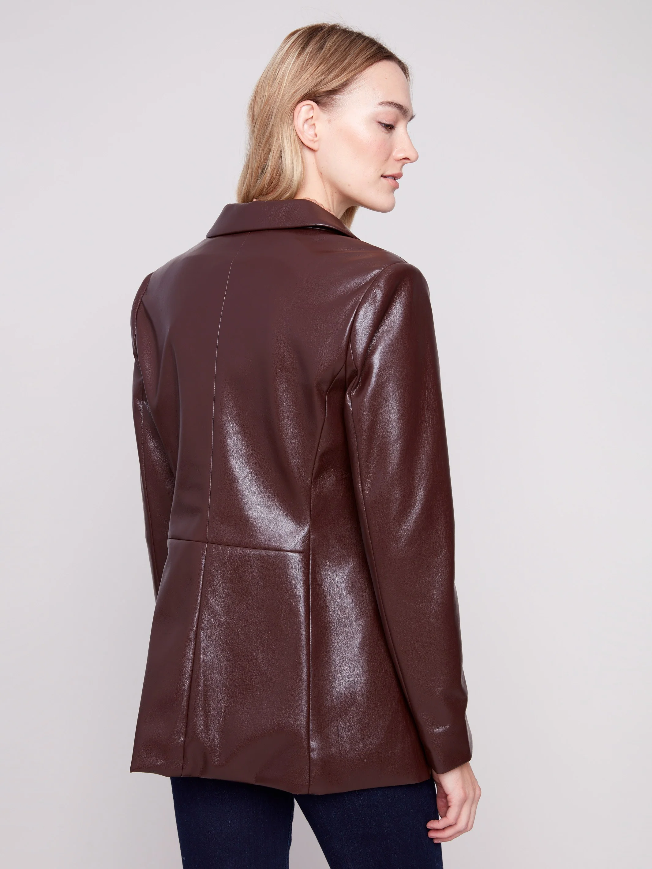 Faux Leather Blazer - Cabernet - Image 4