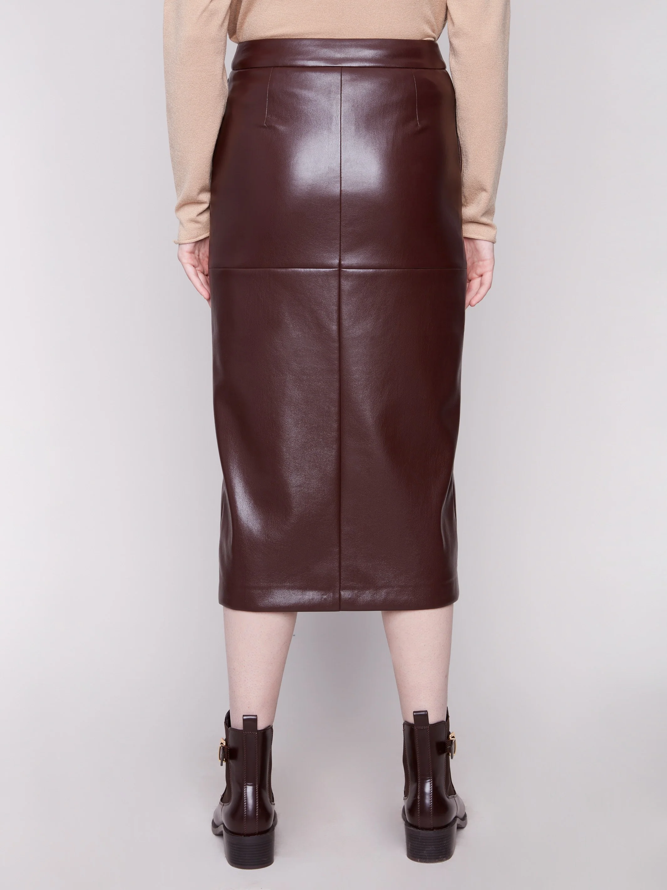 Faux Leather Midi Skirt - Cabernet - Image 4