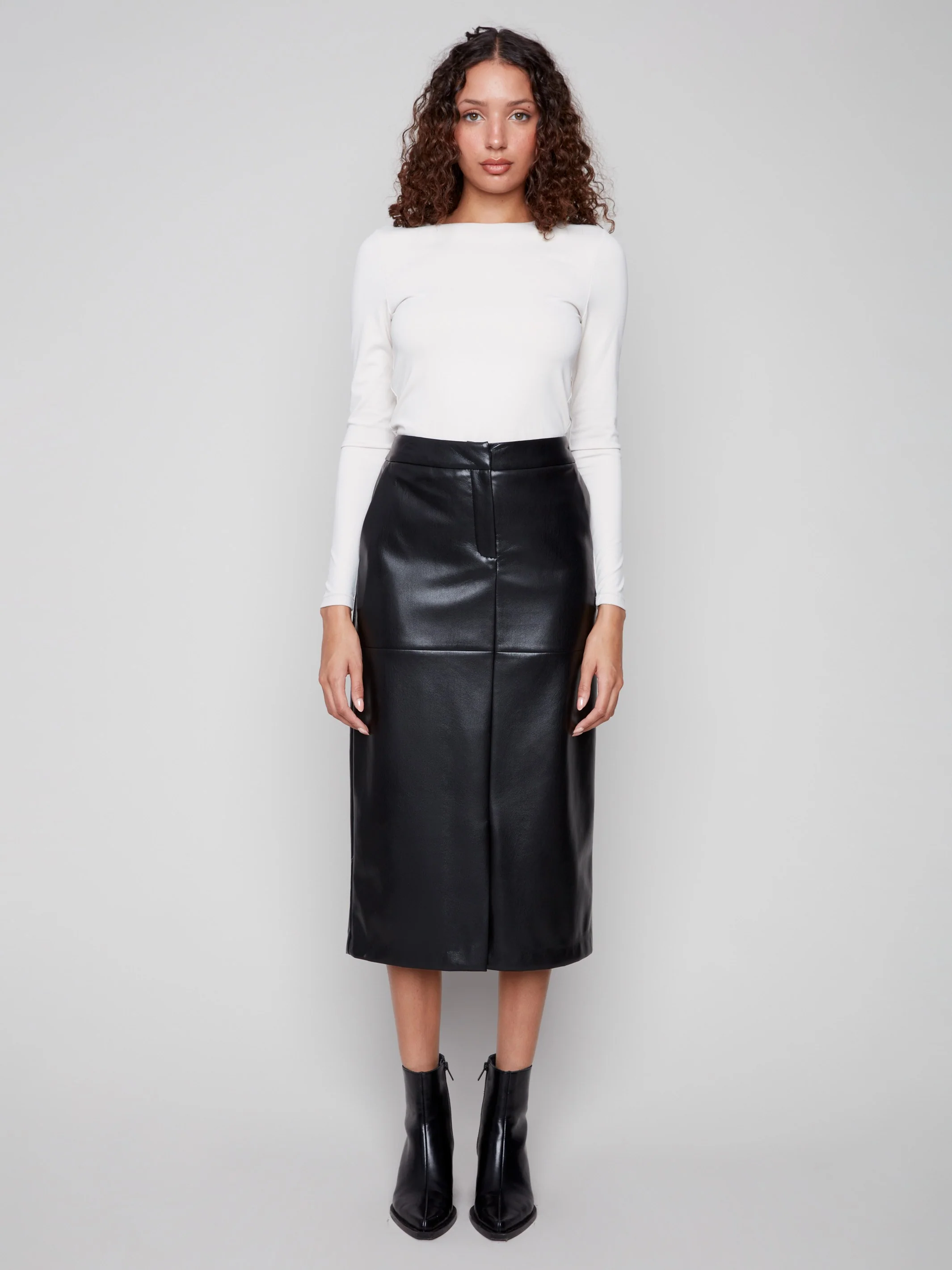 Faux Leather Midi Skirt - Black - Image 4