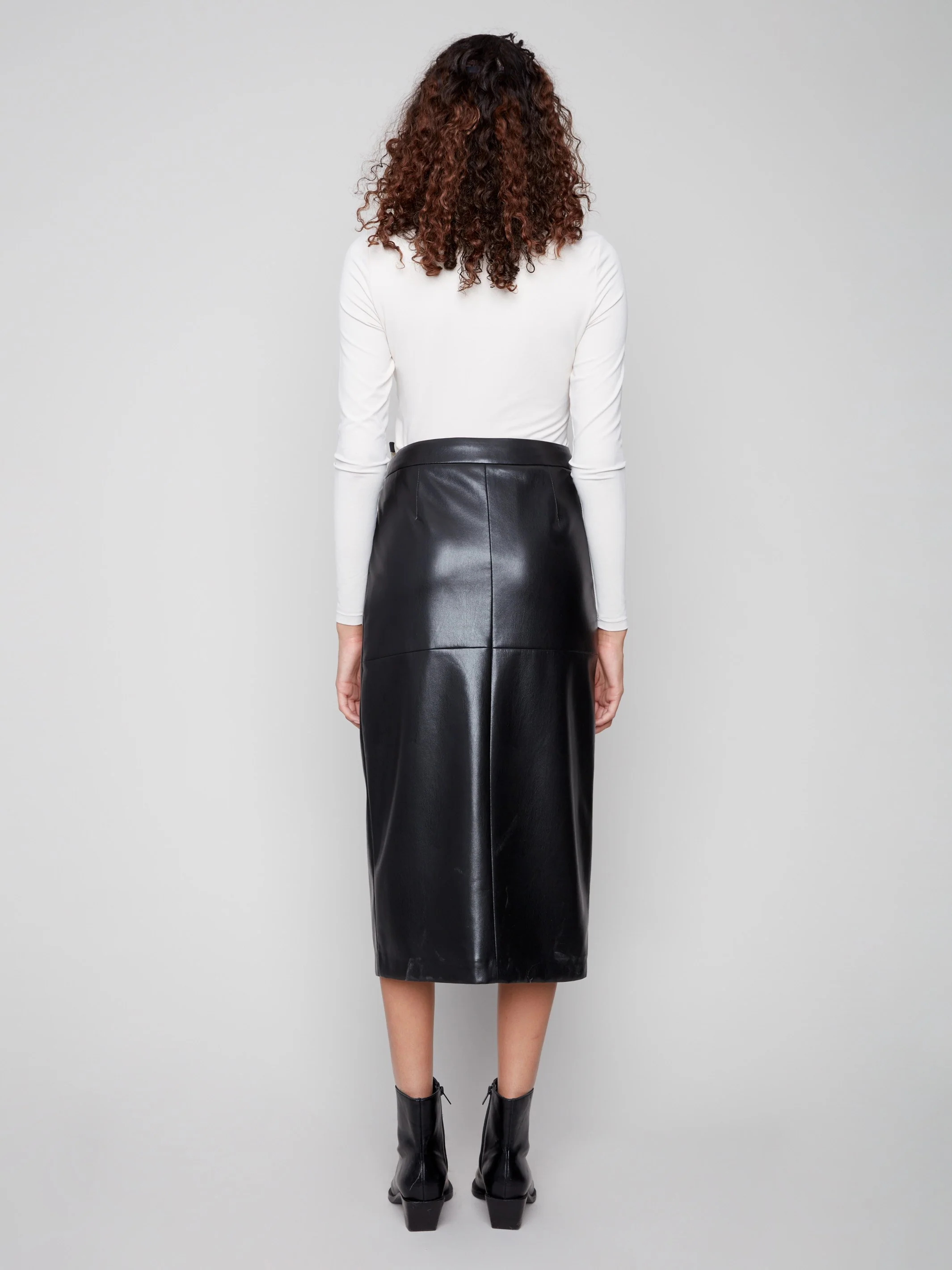 Faux Leather Midi Skirt - Black - Image 5