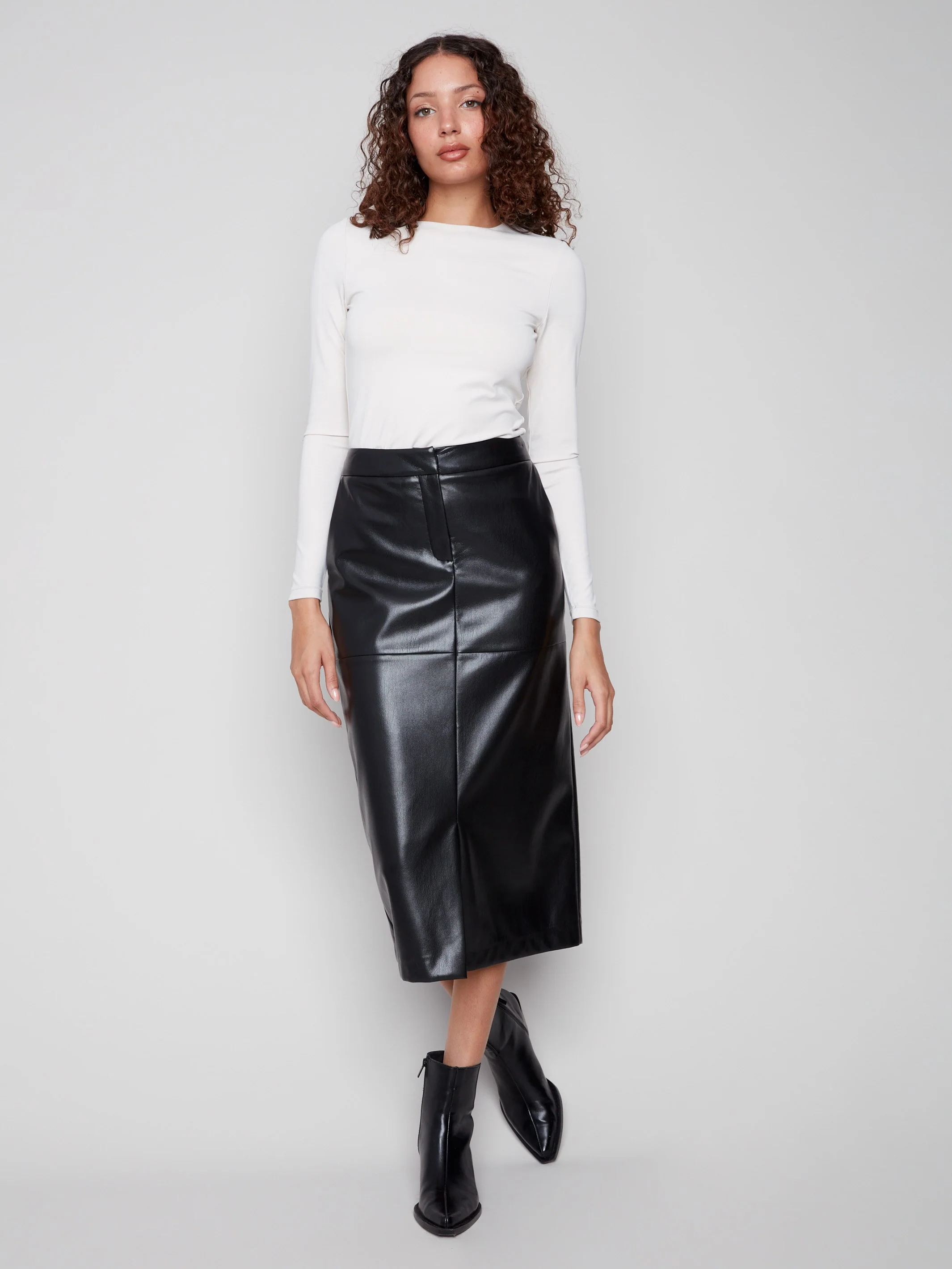 Faux Leather Midi Skirt - Black - Image 6