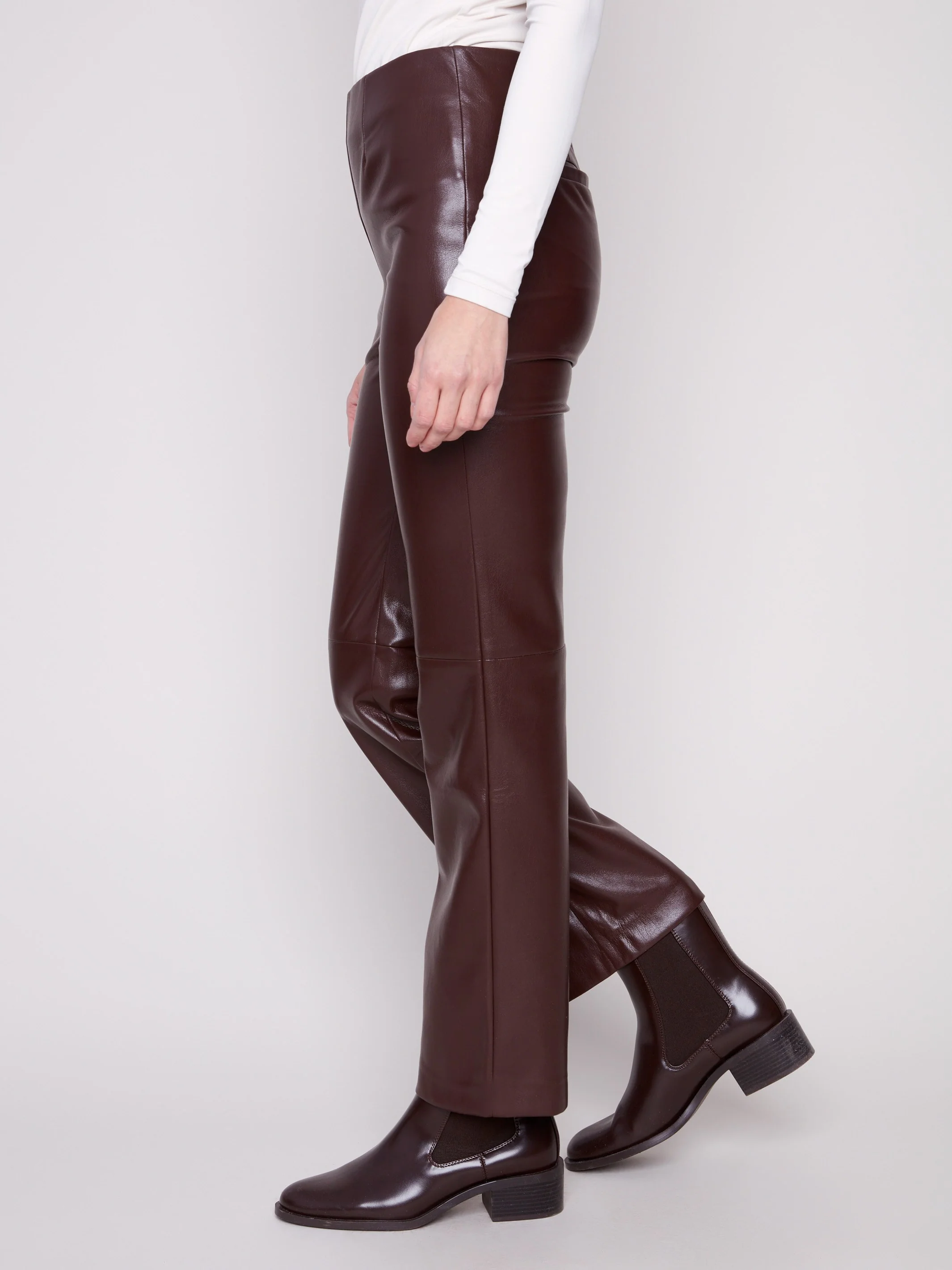 Faux Leather Pull-On Pants - Cabernet - Image 3