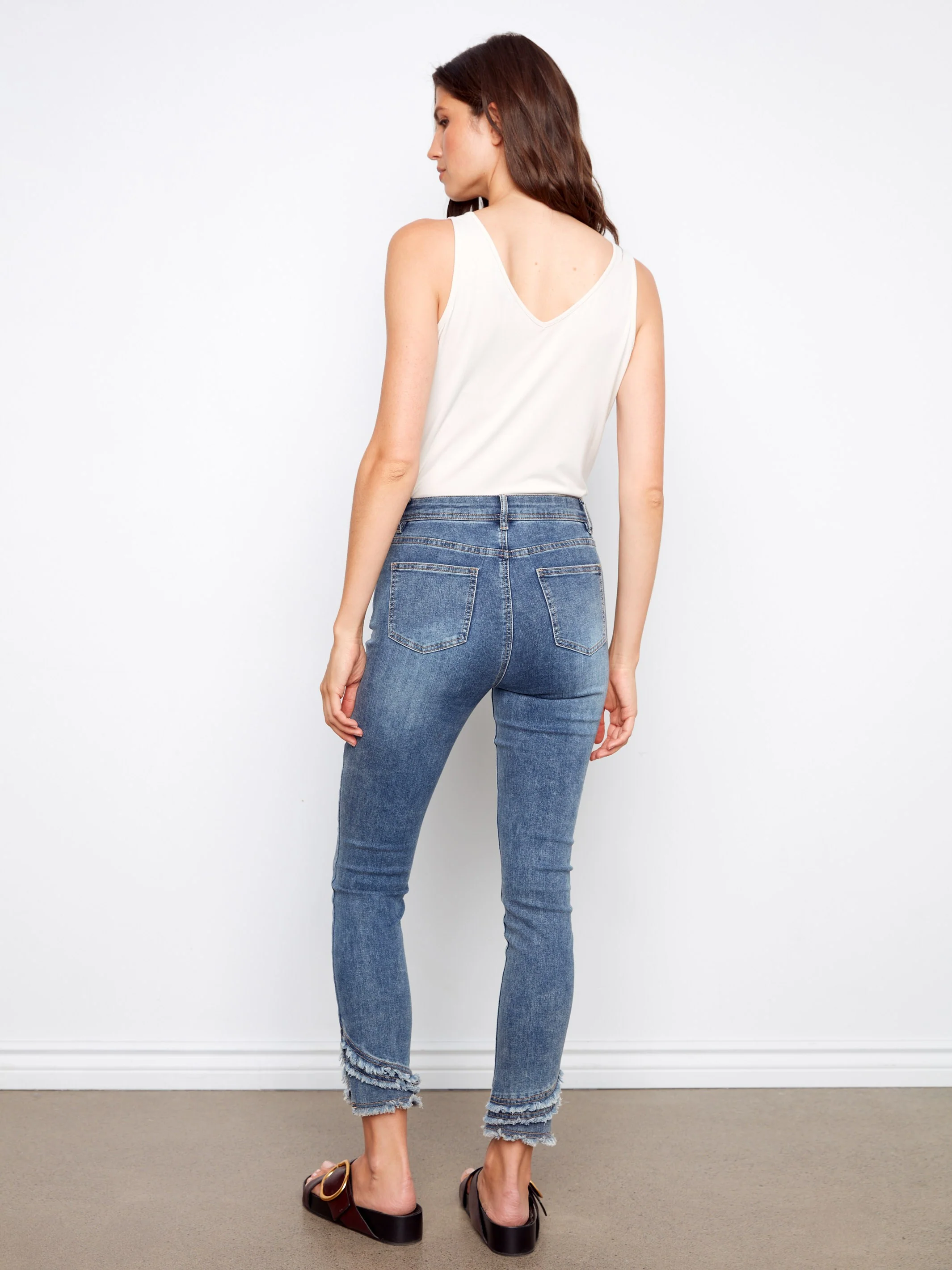 Frayed Hem Denim Pants - Medium Blue - Image 7