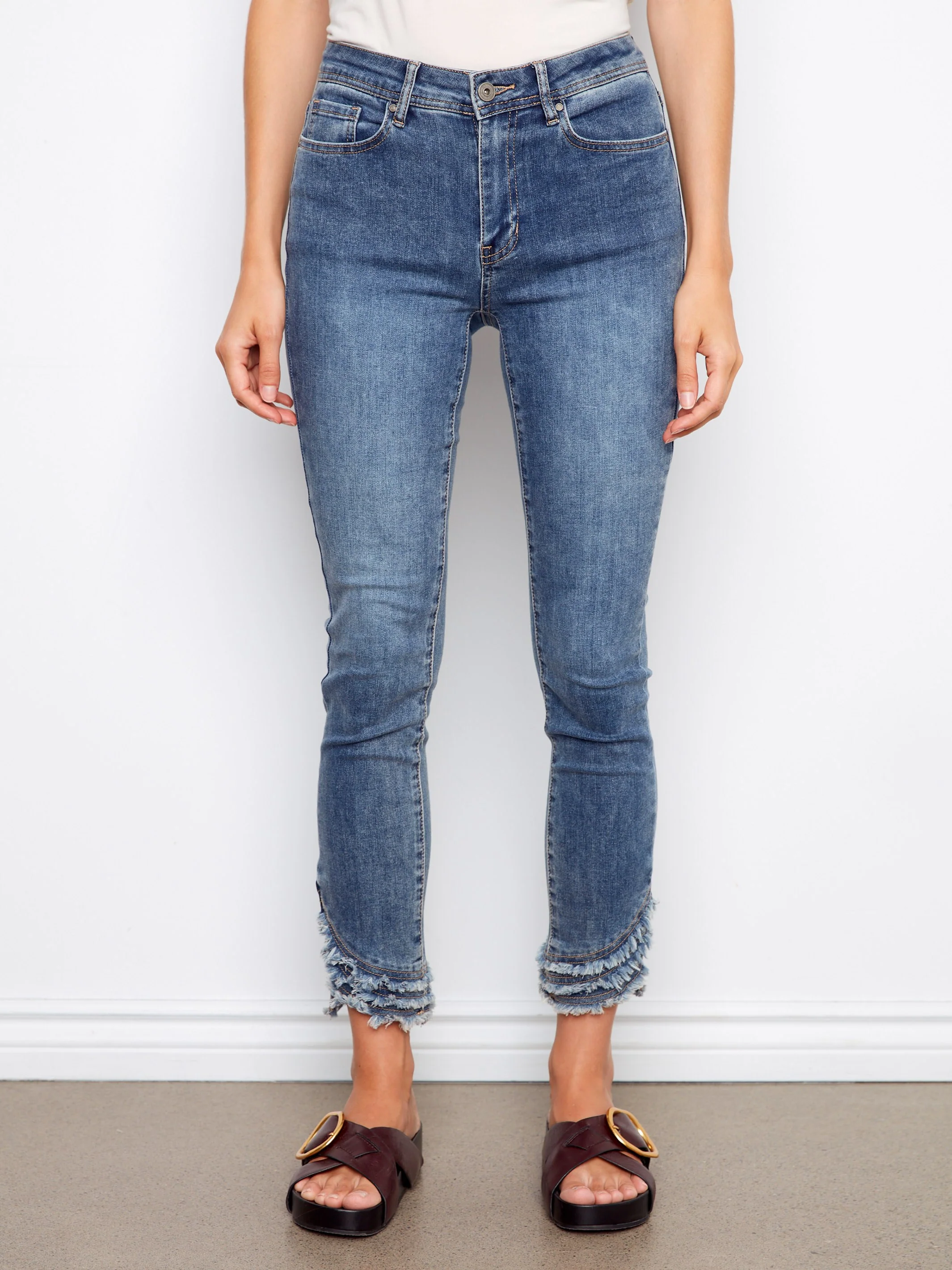 Frayed Hem Denim Pants - Medium Blue - Image 8