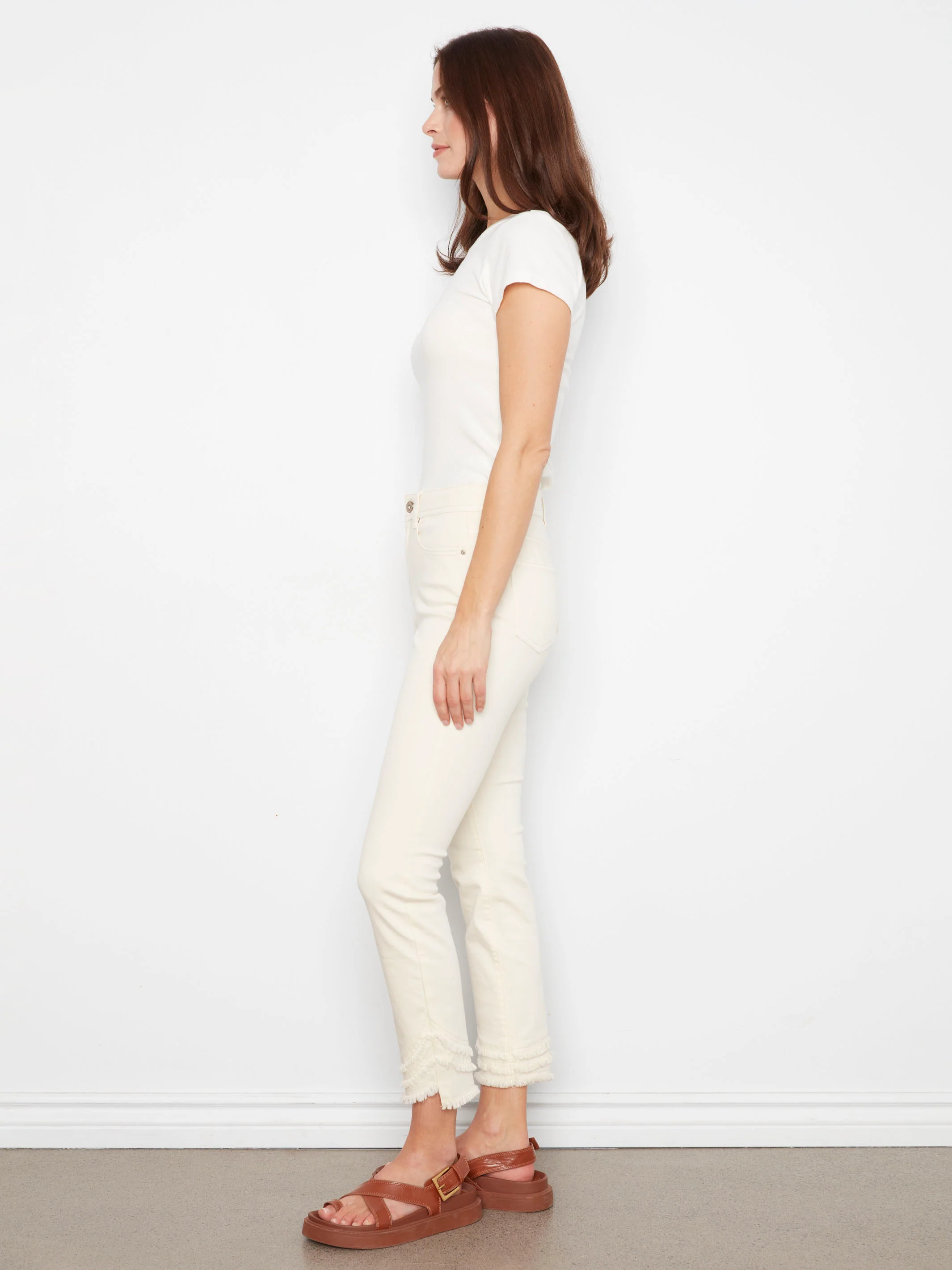 Frayed Hem Twill Pants - Natural - Image 3