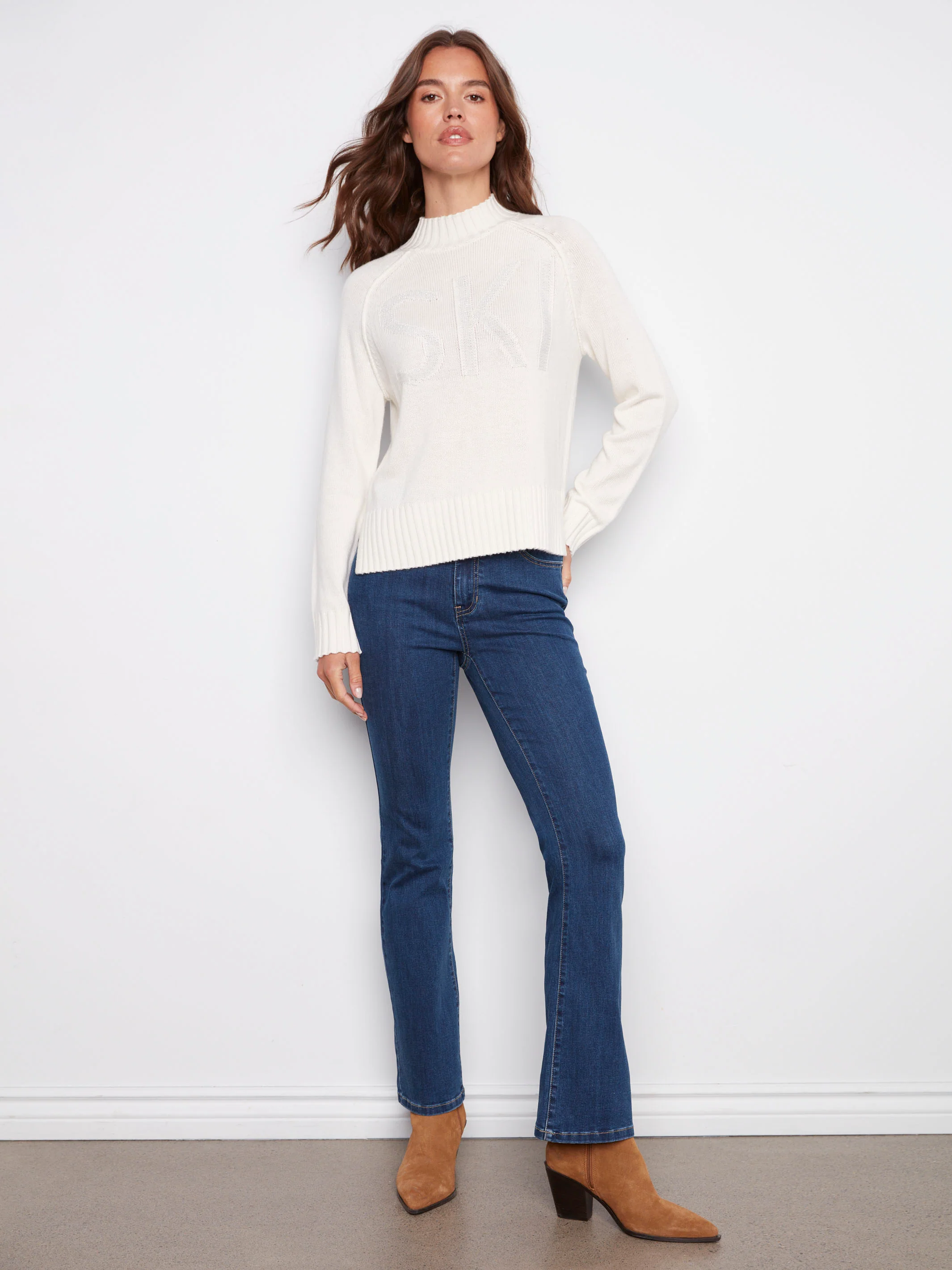 Jacquard Mock Neck Ski Sweater - Ecru - Image 3