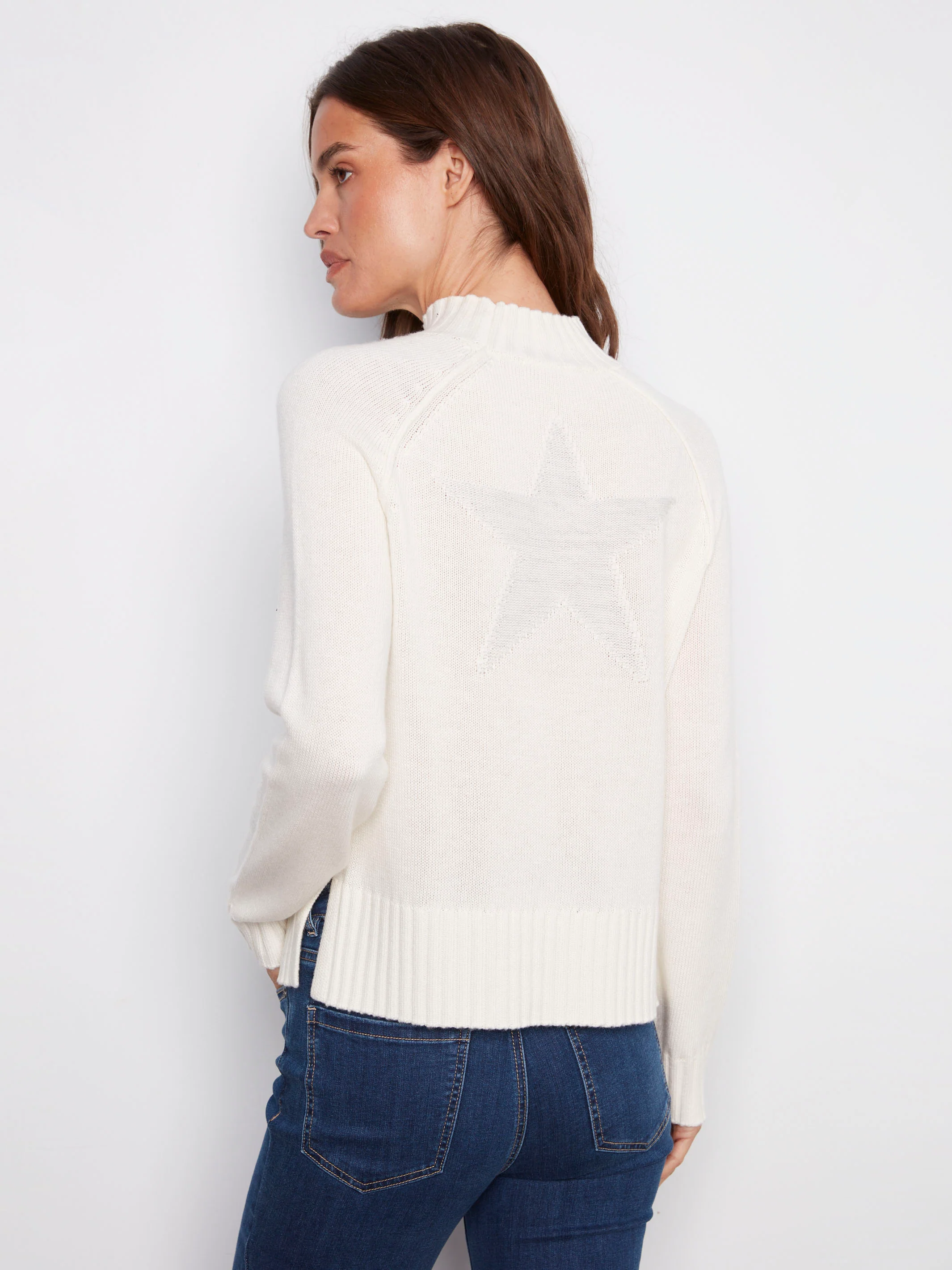 Jacquard Mock Neck Ski Sweater - Ecru - Image 4
