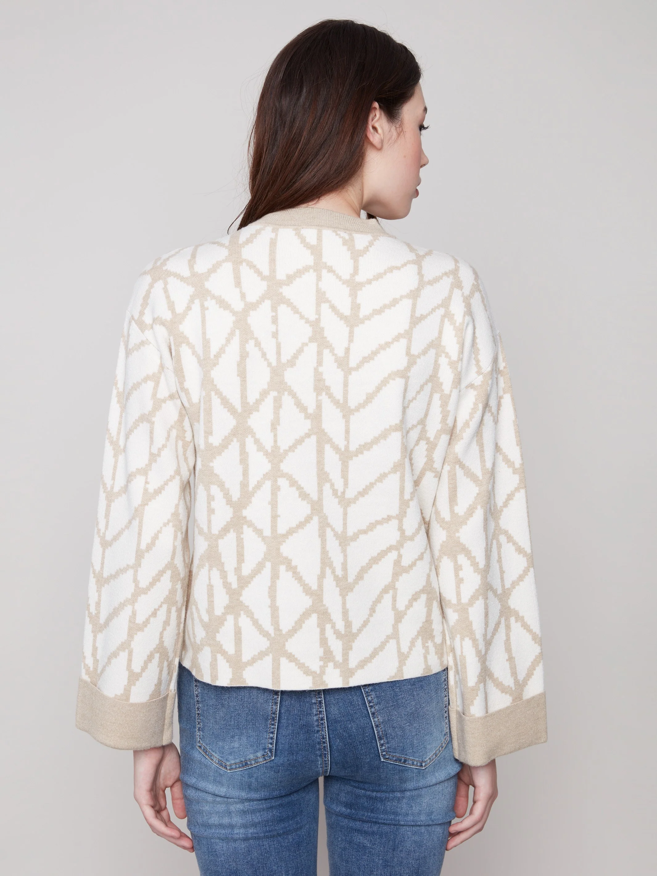 Jacquard Sweater With Folded Cuffs - Ecru - Image 3