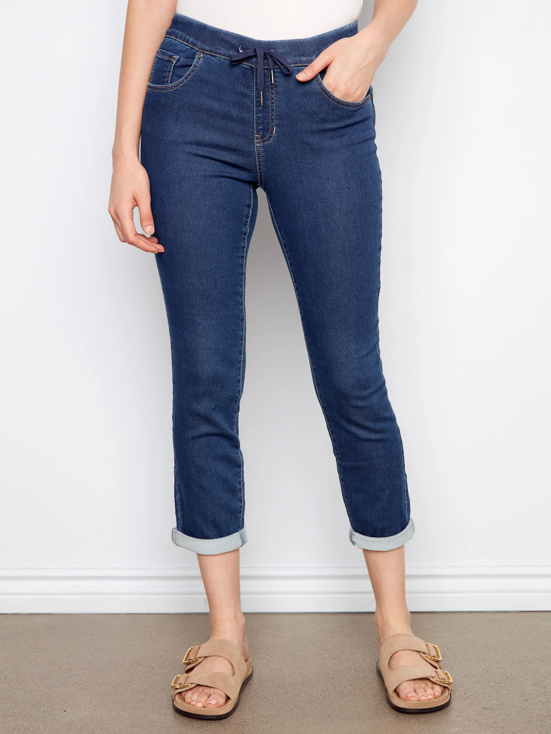 Knit Denim Jogger Pants - Indigo - Image 6
