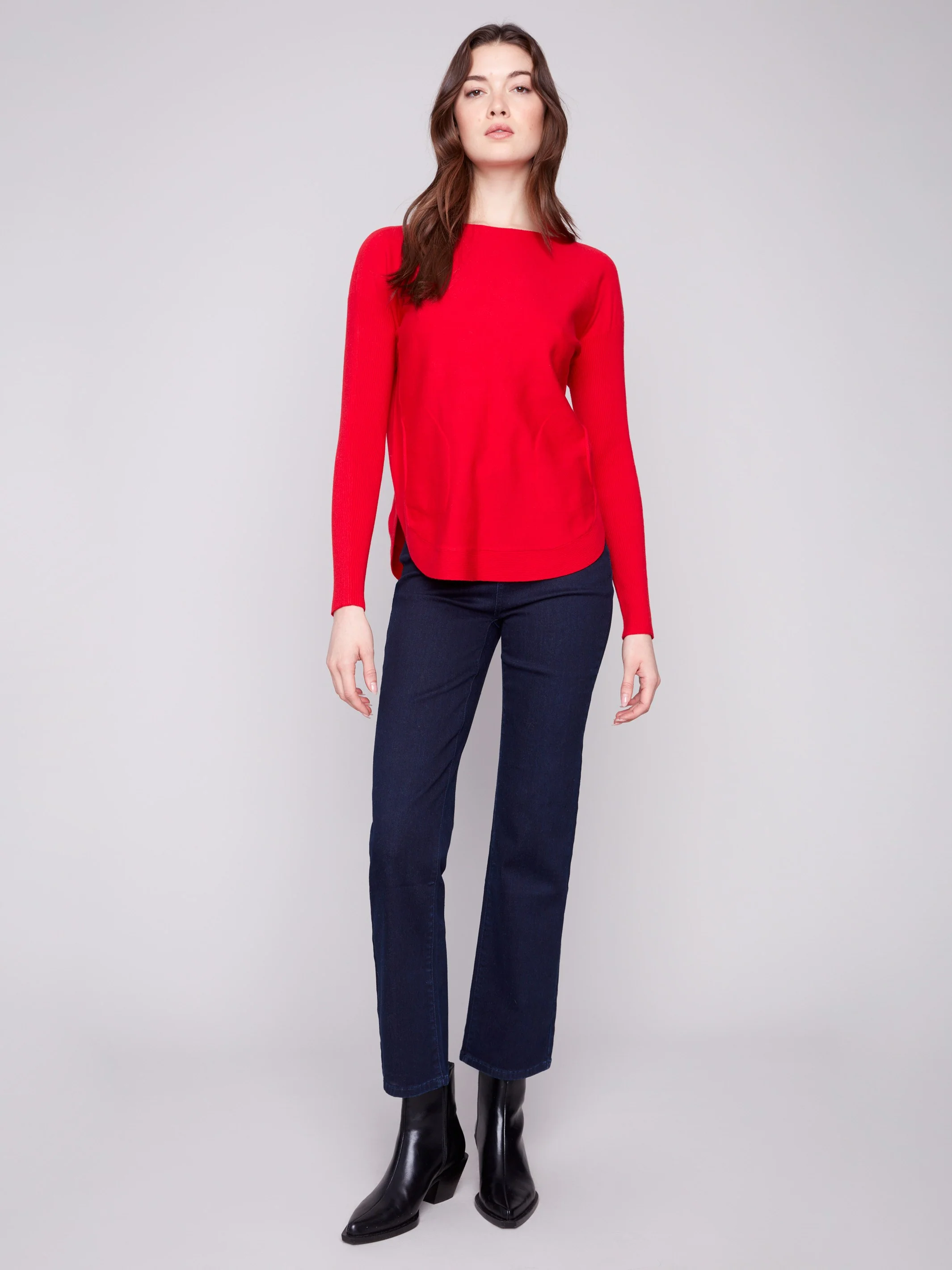 Knit Sweater With Back Lace-Up Detail - Crimson - Image 3