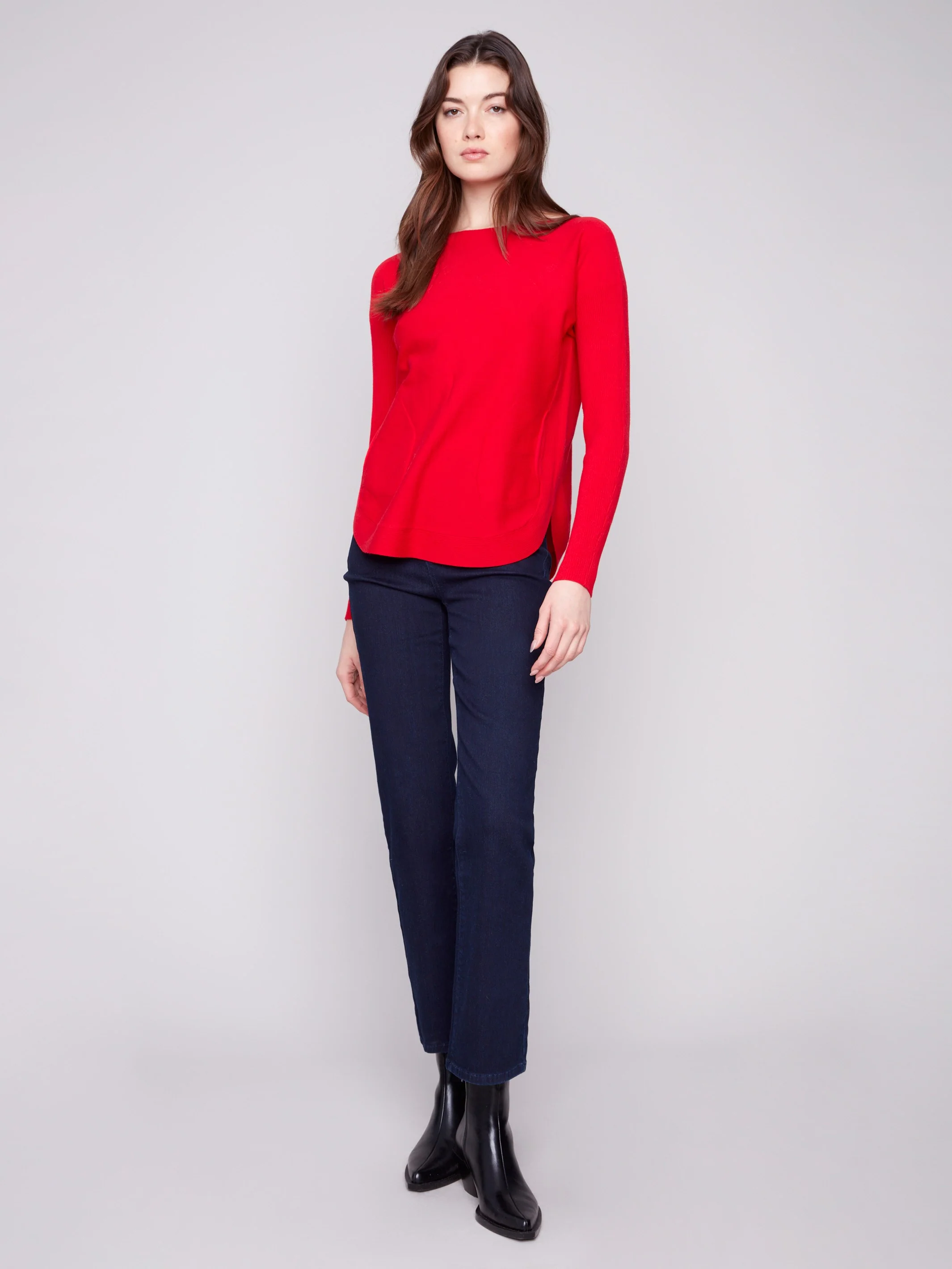 Knit Sweater With Back Lace-Up Detail - Crimson - Image 6