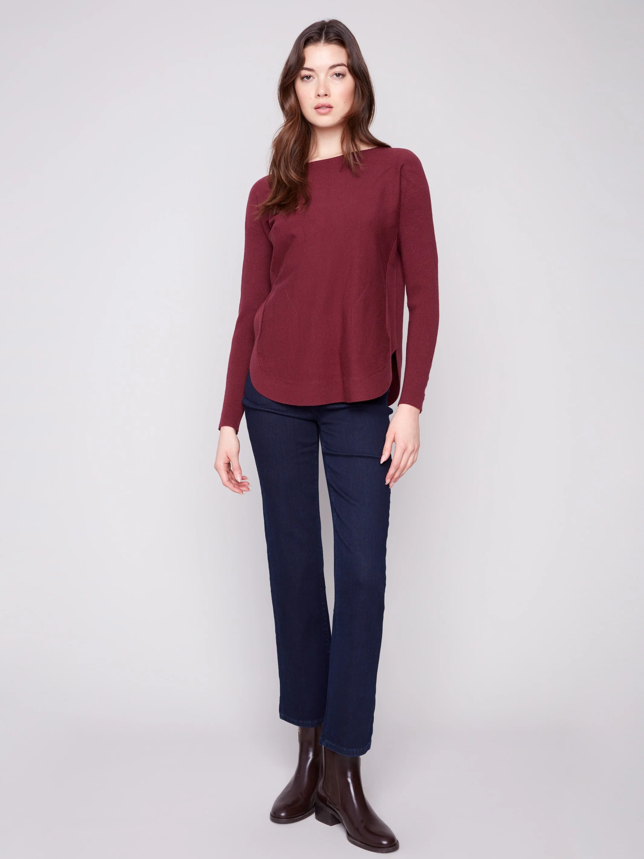 Knit Sweater With Lace-Up Cuffs - Cabernet - Image 7
