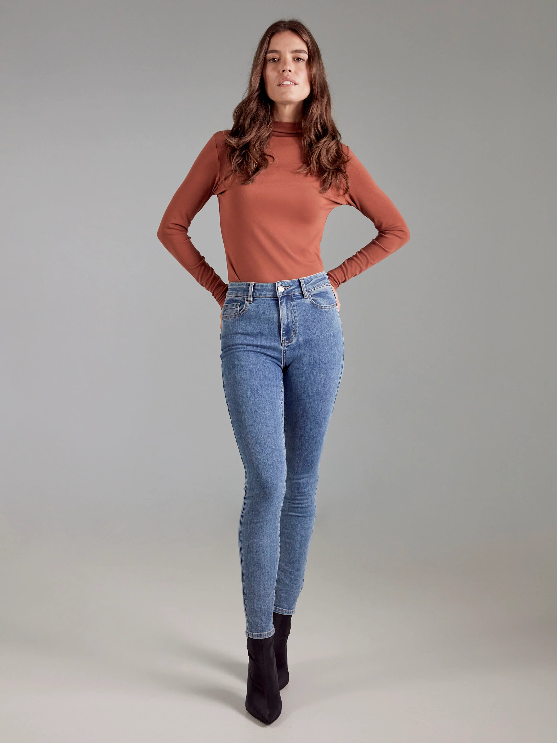 Long Sleeve Mock Neck Top - Sepia - Image 4