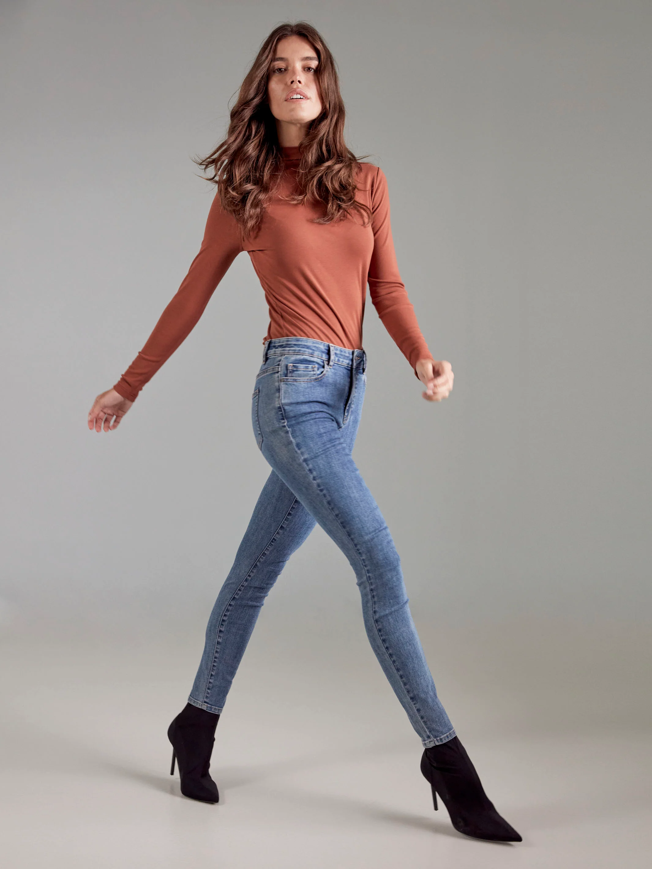 Long Sleeve Mock Neck Top - Sepia - Image 6