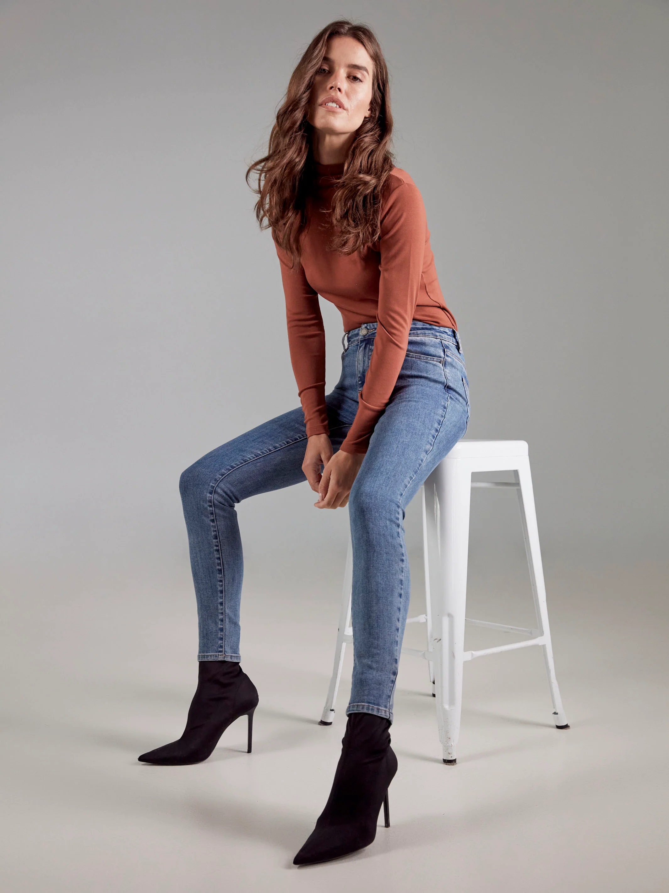 Long Sleeve Mock Neck Top - Sepia - Image 7