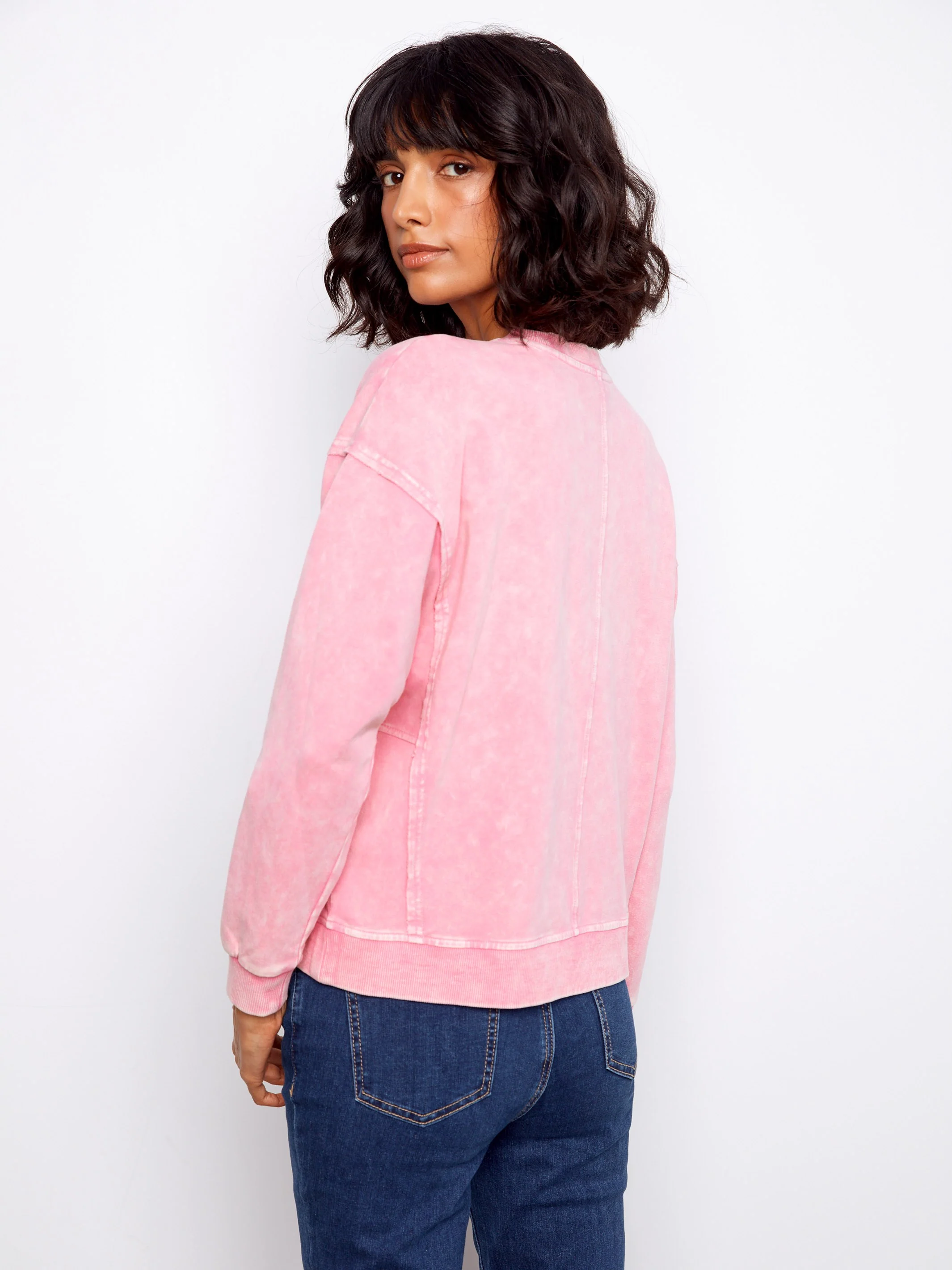 Long Sleeve Top With Flower Appliqué - Candy - Image 6