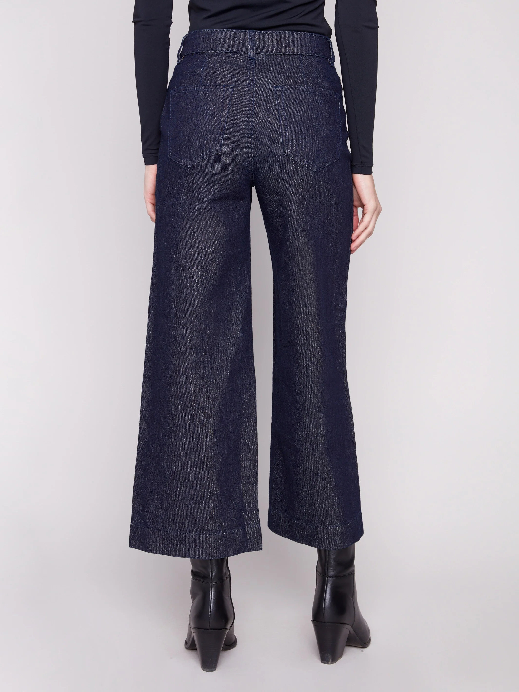 Metallic Patch Pocket Flare Jeans - Blue Black - Image 4