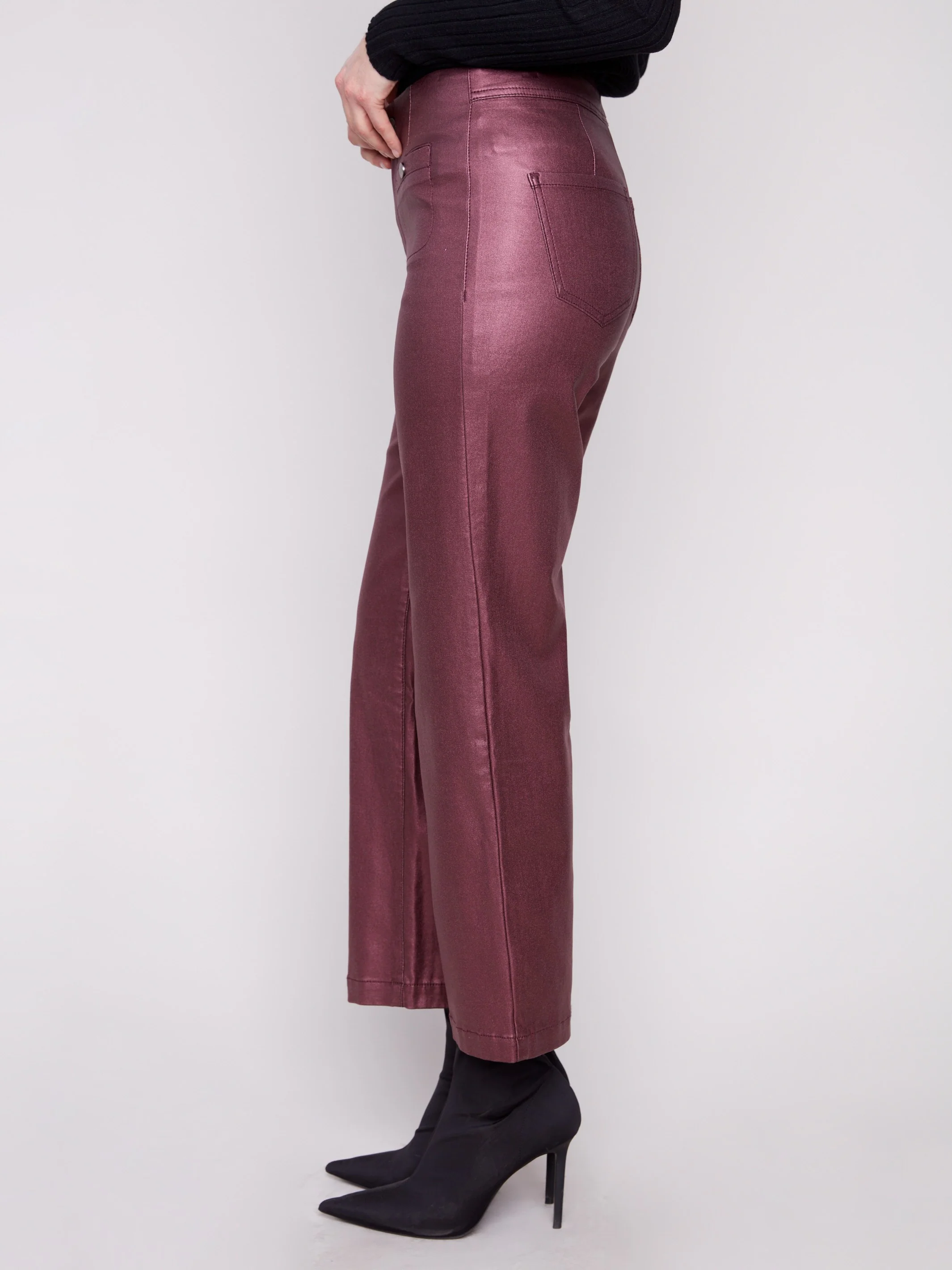 Metallic Wax Flared Pants - Cabernet - Image 3
