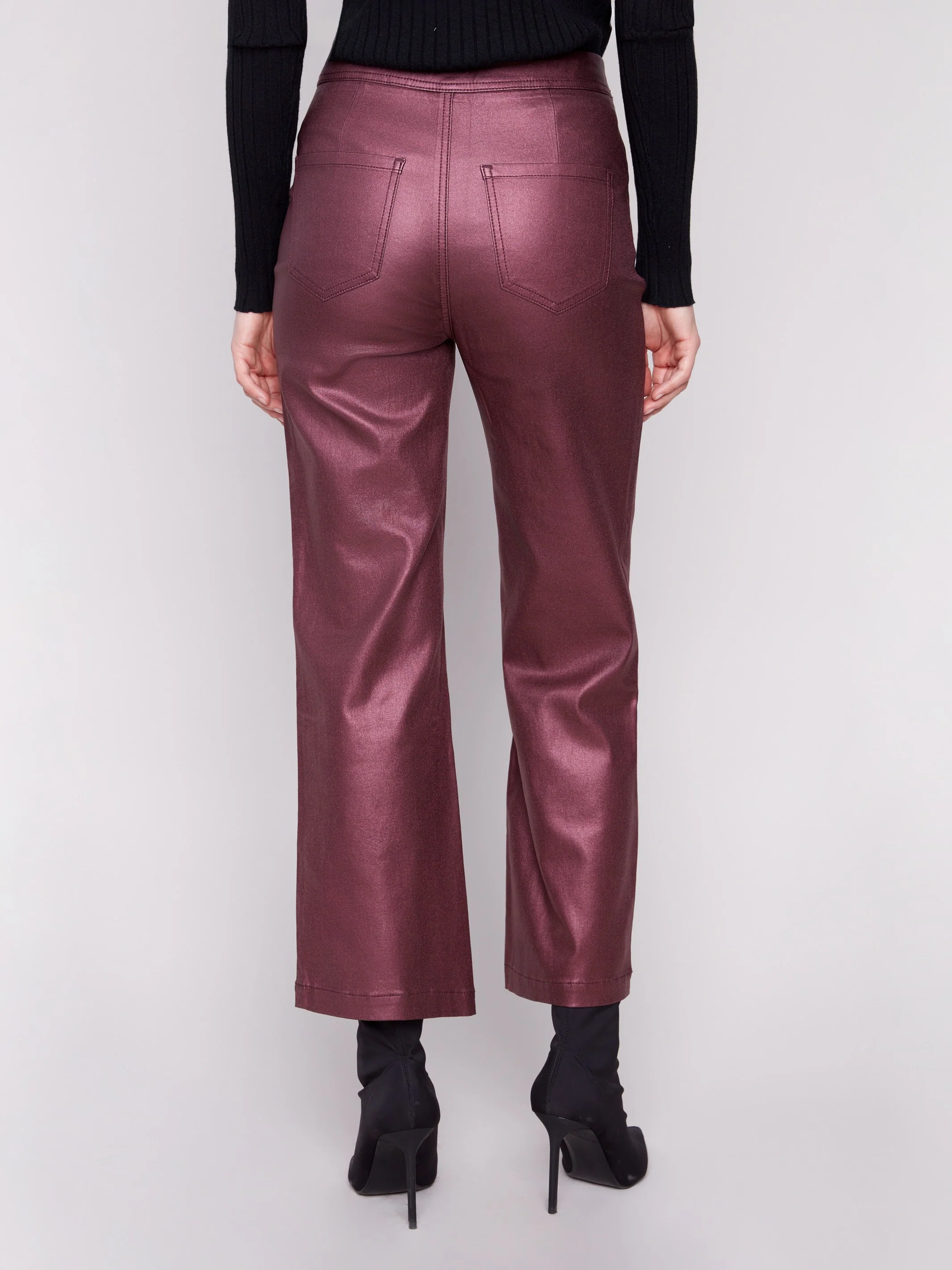 Metallic Wax Flared Pants - Cabernet - Image 4