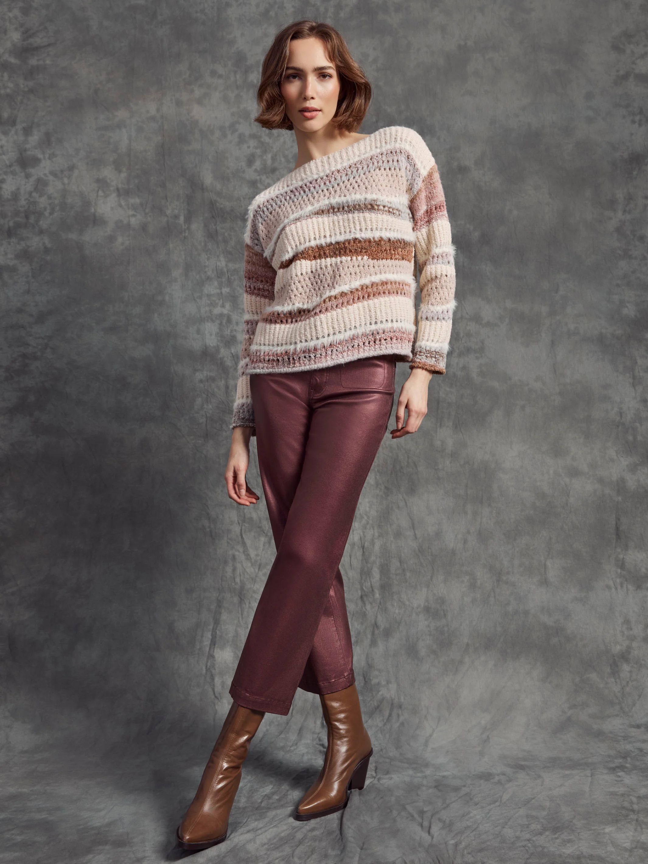 Metallic Wax Flared Pants - Cabernet - Image 5