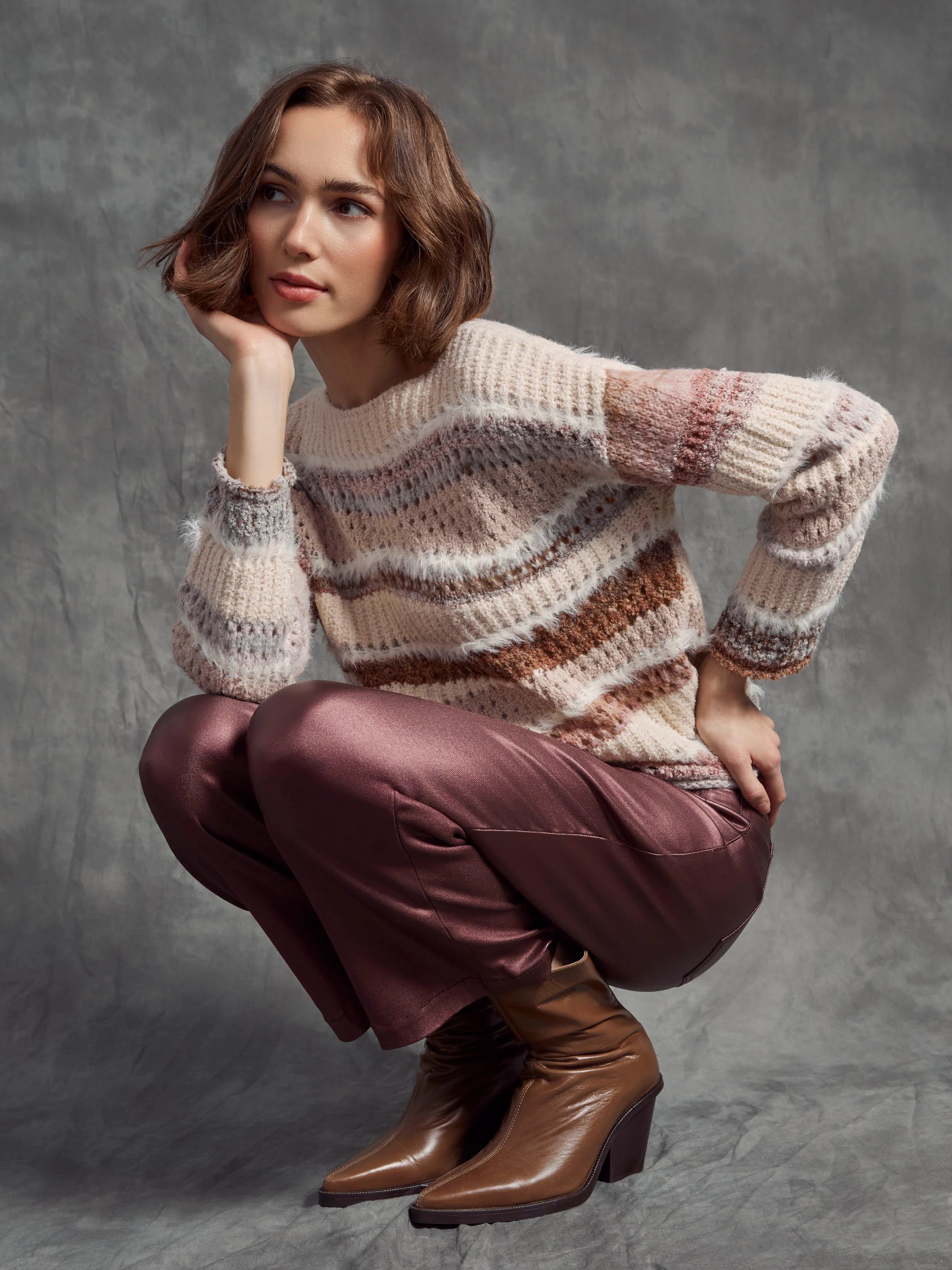 Metallic Wax Flared Pants - Cabernet - Image 6