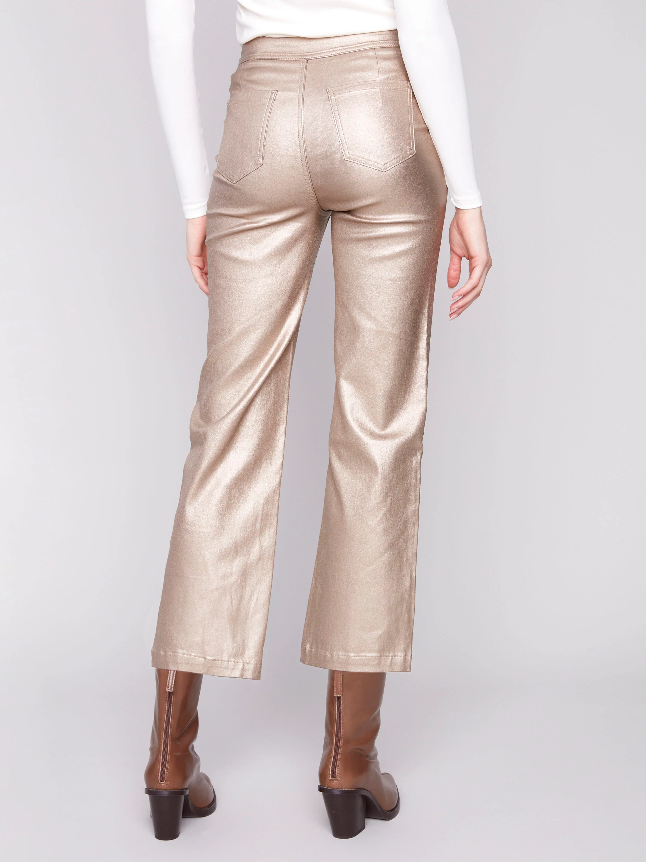 Metallic Wax Flared Pants - Brass - Image 5