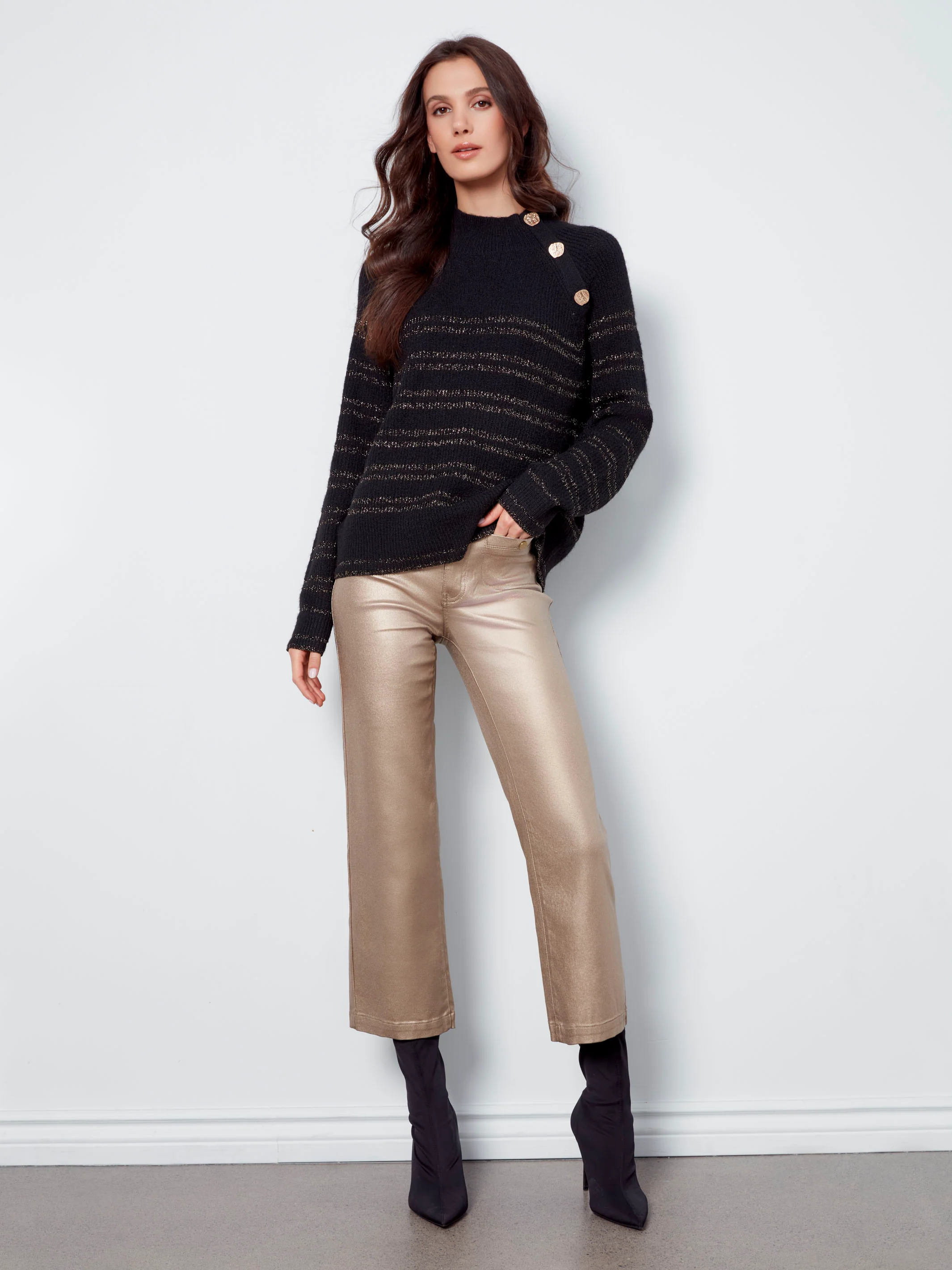 Metallic Wax Flared Pants - Brass - Image 6