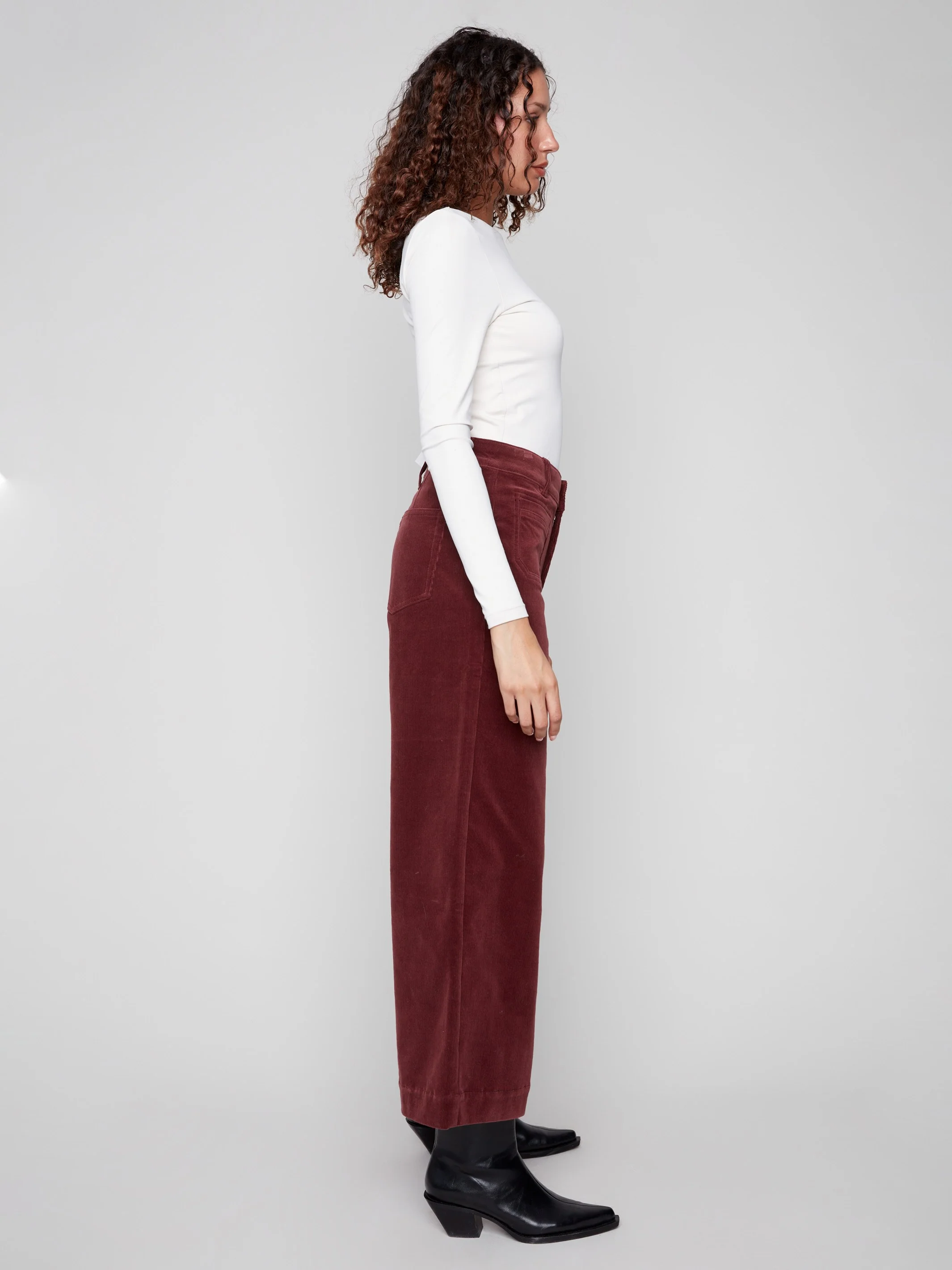Patch Pocket Flare Corduroy Pants - Cabernet - Image 4