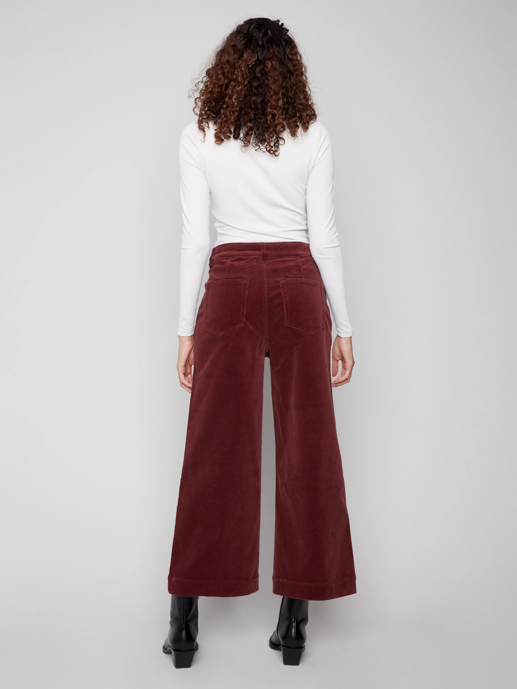 Patch Pocket Flare Corduroy Pants - Cabernet - Image 5