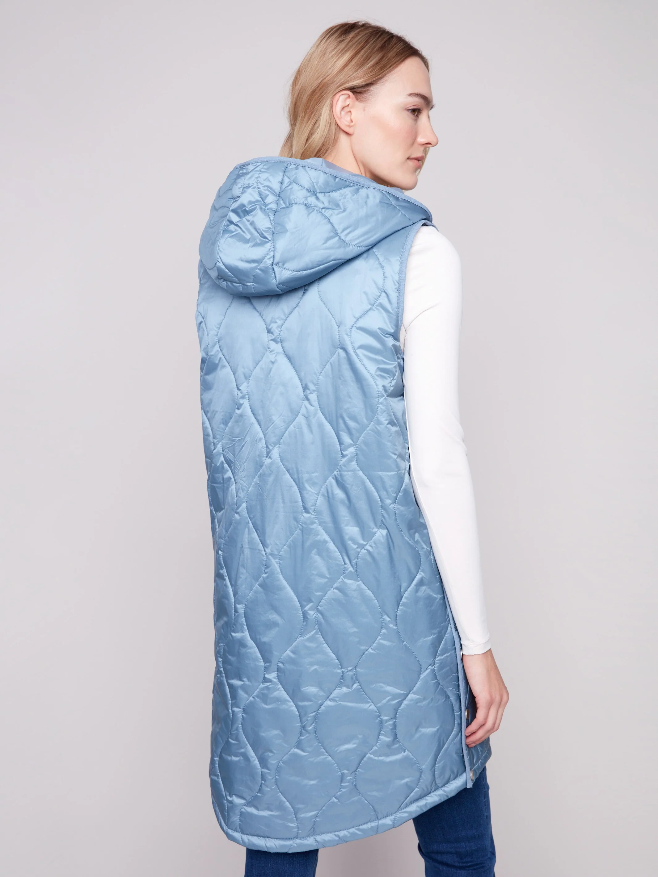 Pearlized Long Hooded Vest - Oxford - Image 4