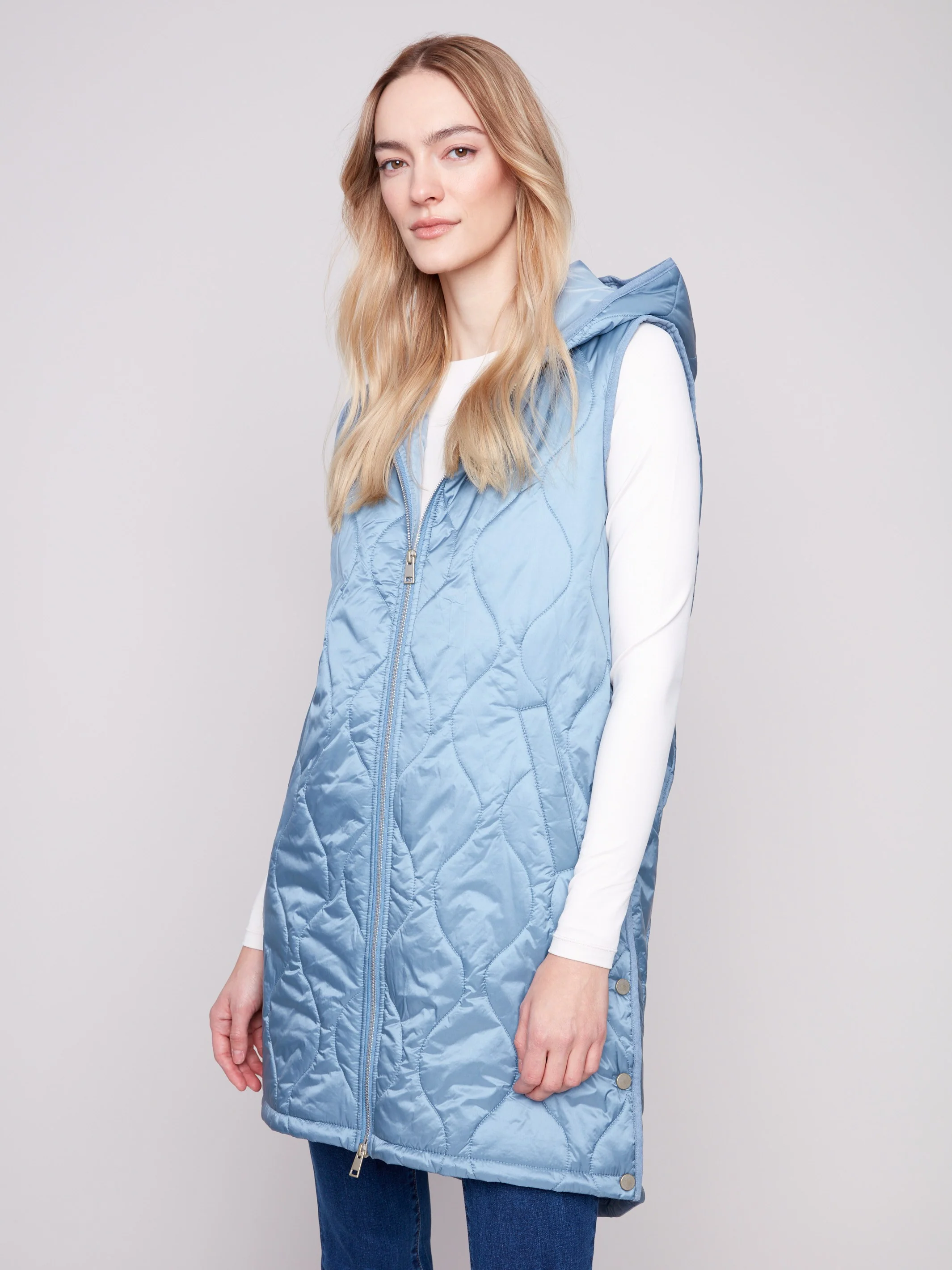 Pearlized Long Hooded Vest - Oxford - Image 5