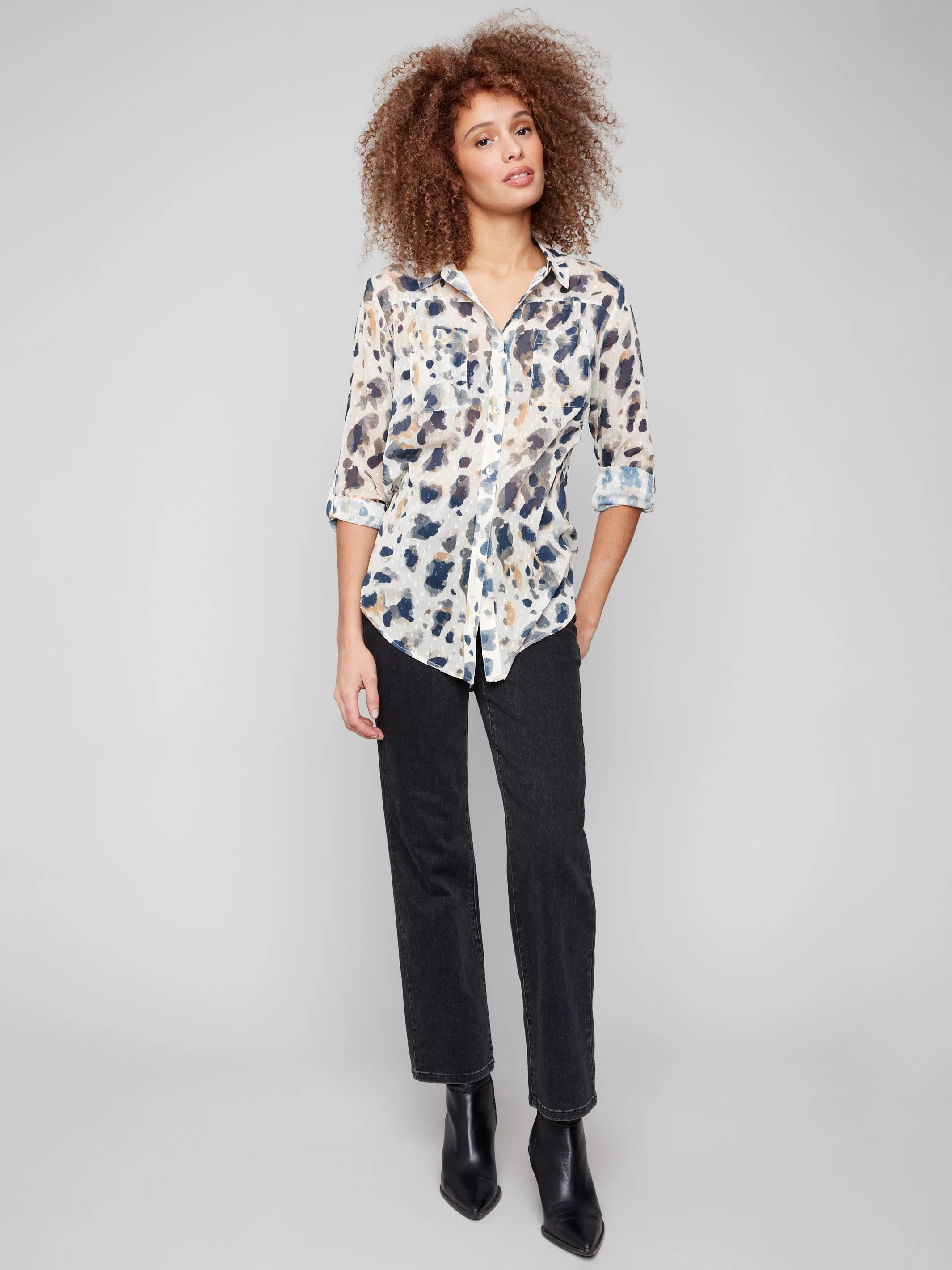 Printed Button-Up Blouse - Animal - Image 4