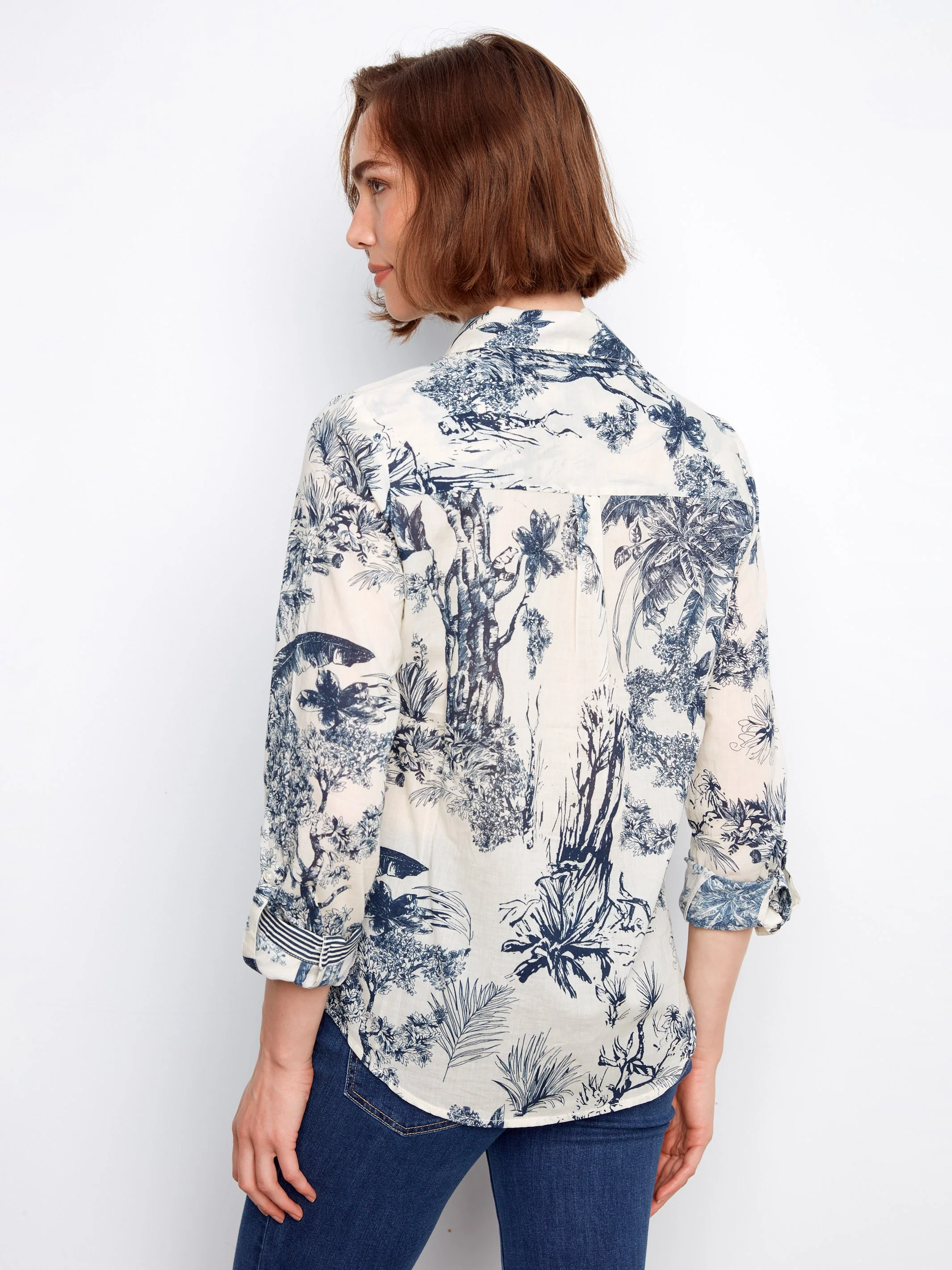 Printed Cotton Voile Button-Up Blouse - Versailles - Image 4