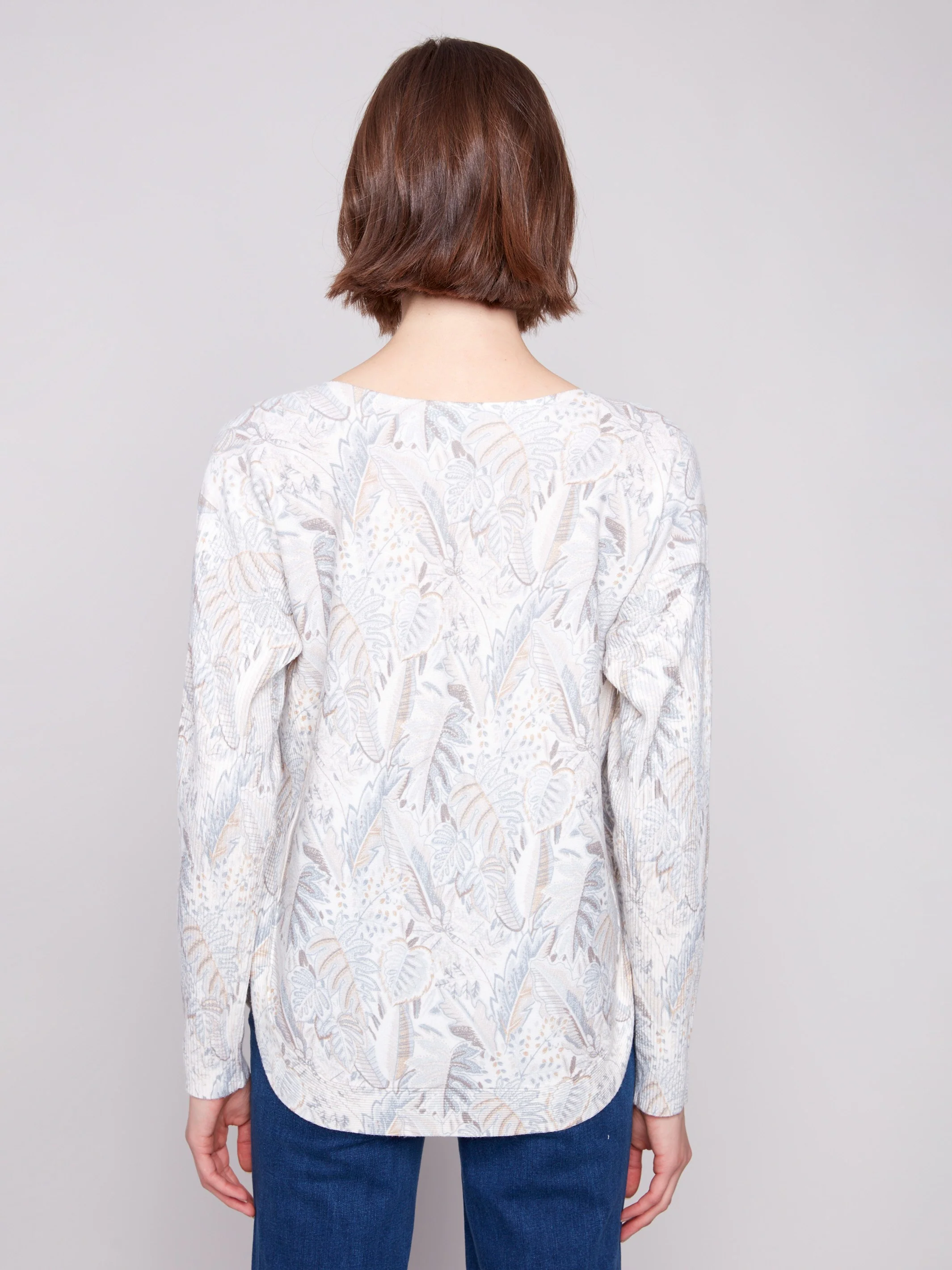 Printed Rounded Hem Sweater - Foliage - Image 5