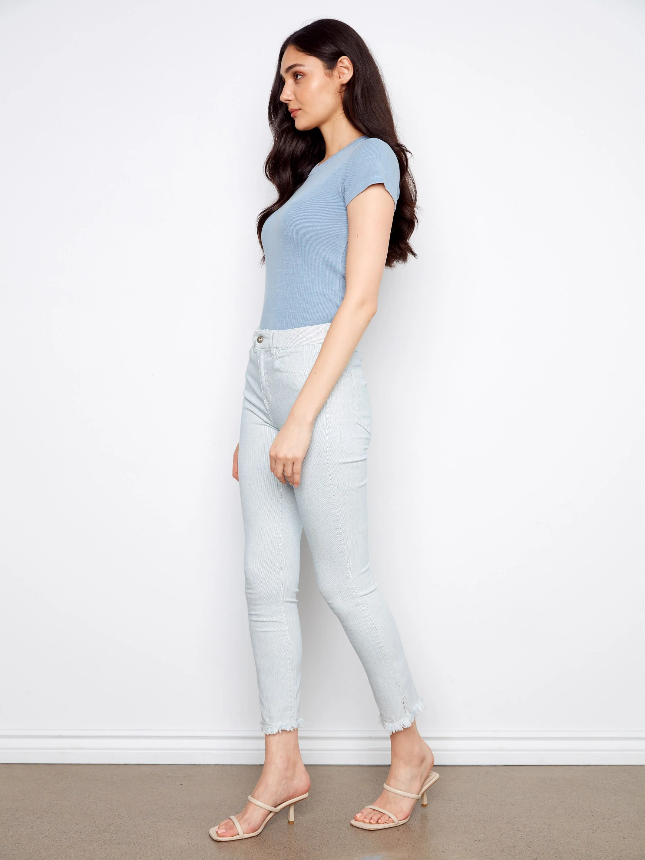 Printed Slim Leg Twill Pants - Stripes - Image 3