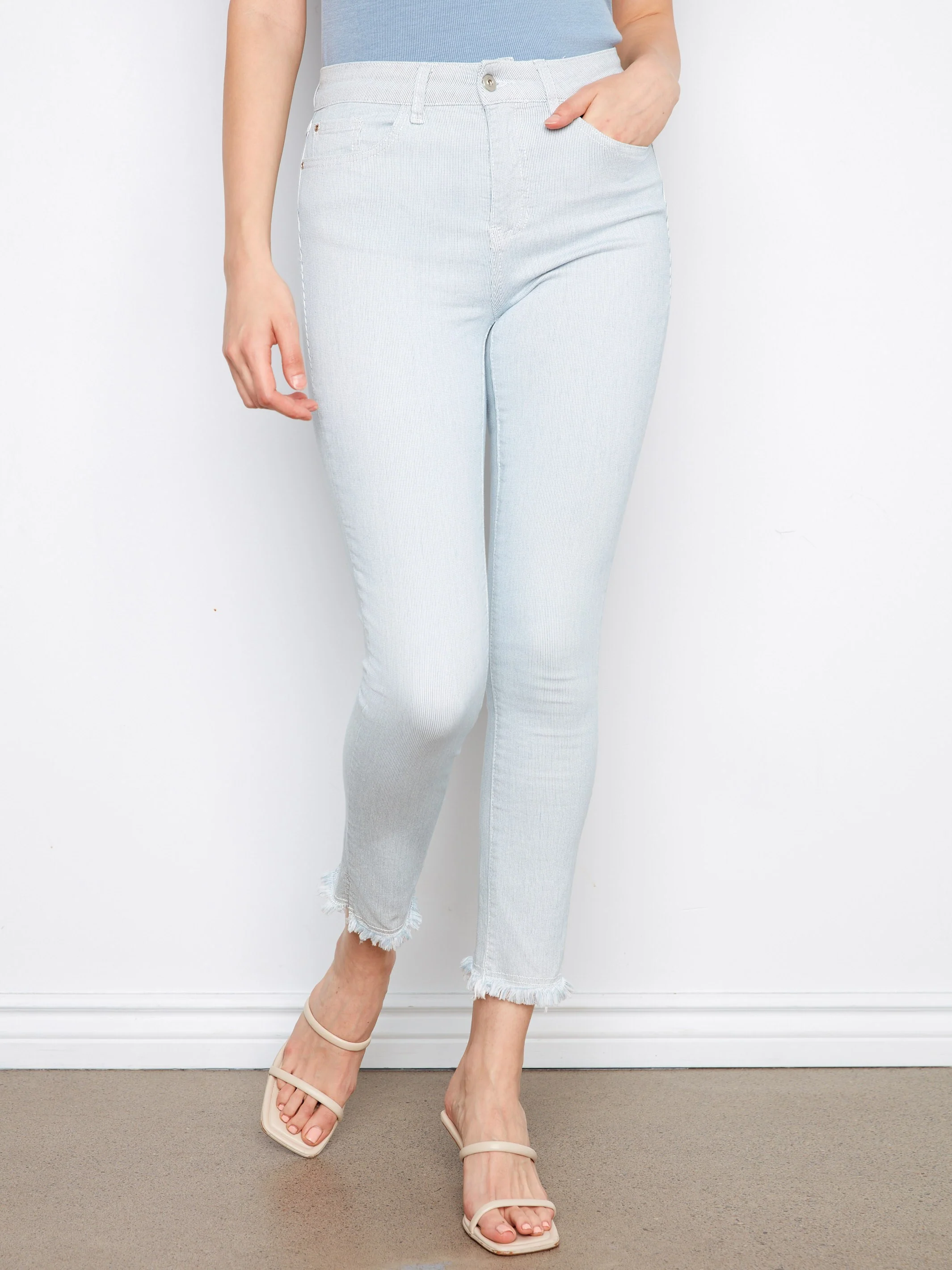 Printed Slim Leg Twill Pants - Stripes - Image 7